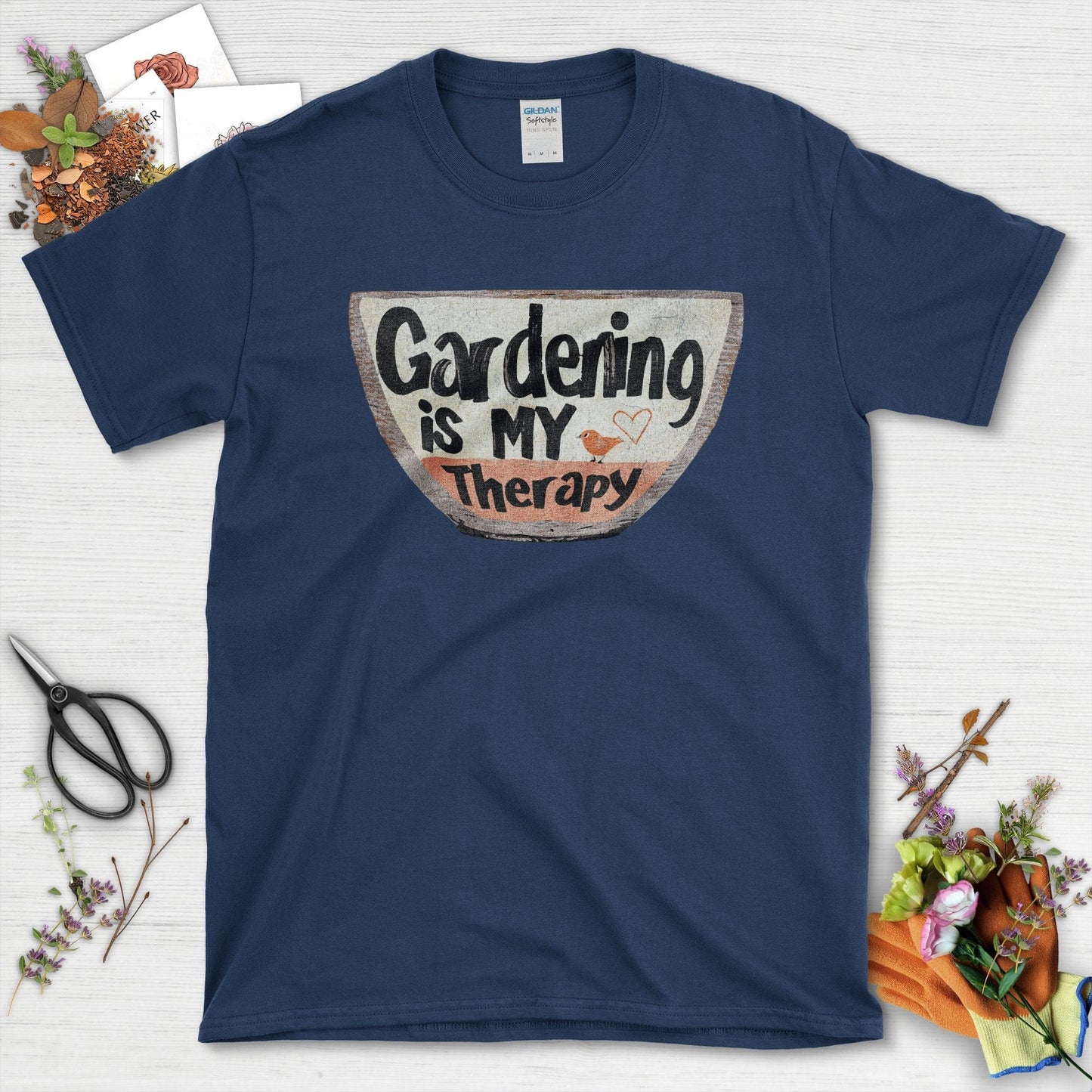 Gardening is My Therapy Quote Graphic T-Shirt Navy / S T-Shirt