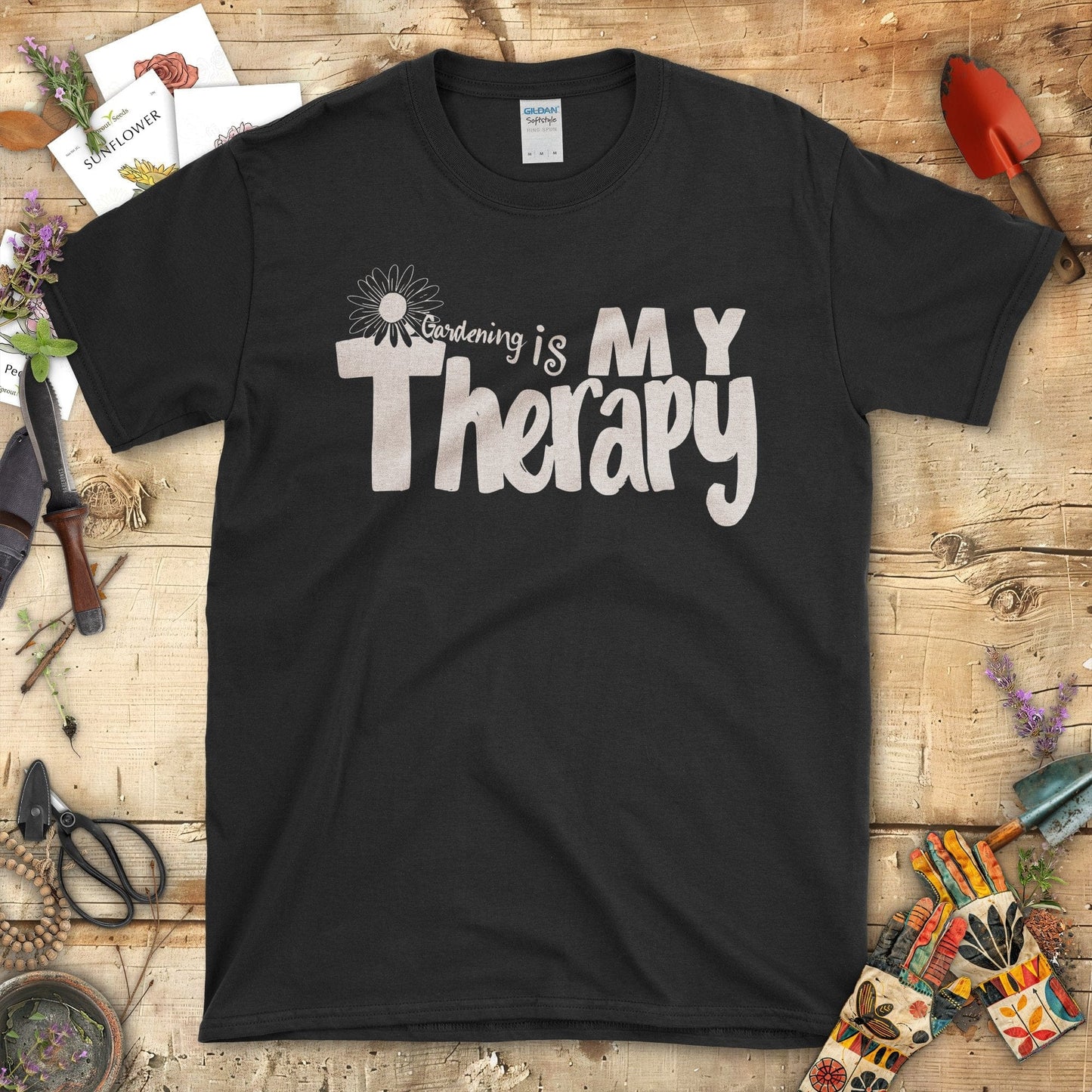 Gardening is My Therapy Vibrant Graphic T-Shirt Black / S T-Shirt