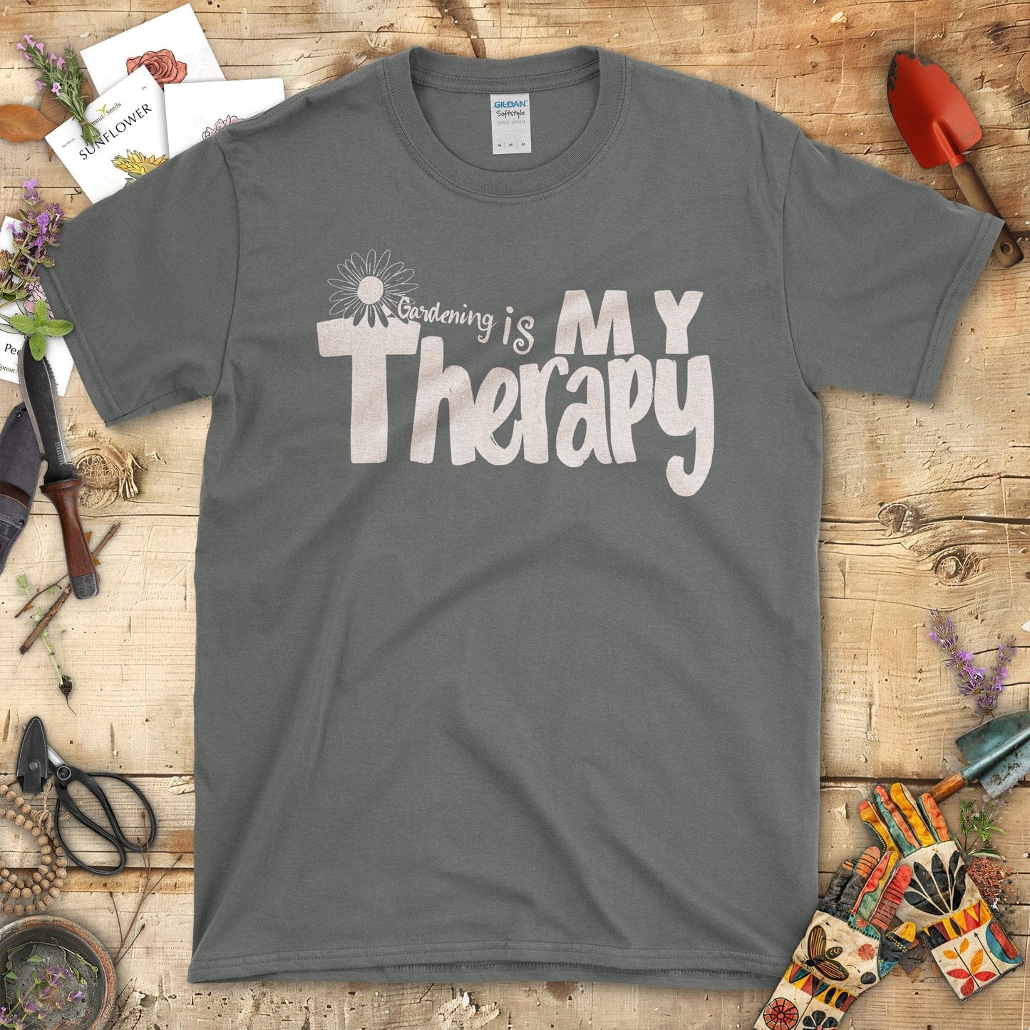 Gardening is My Therapy Vibrant Graphic T-Shirt Charcoal / S T-Shirt