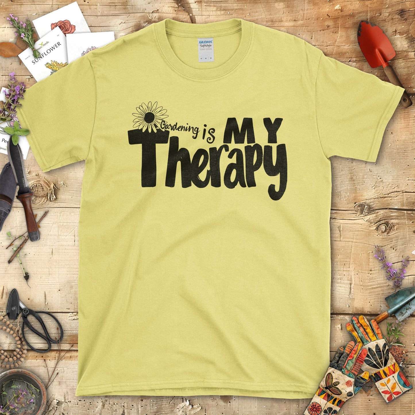 Gardening is My Therapy Vibrant Graphic T-Shirt Cornsilk / S T-Shirt