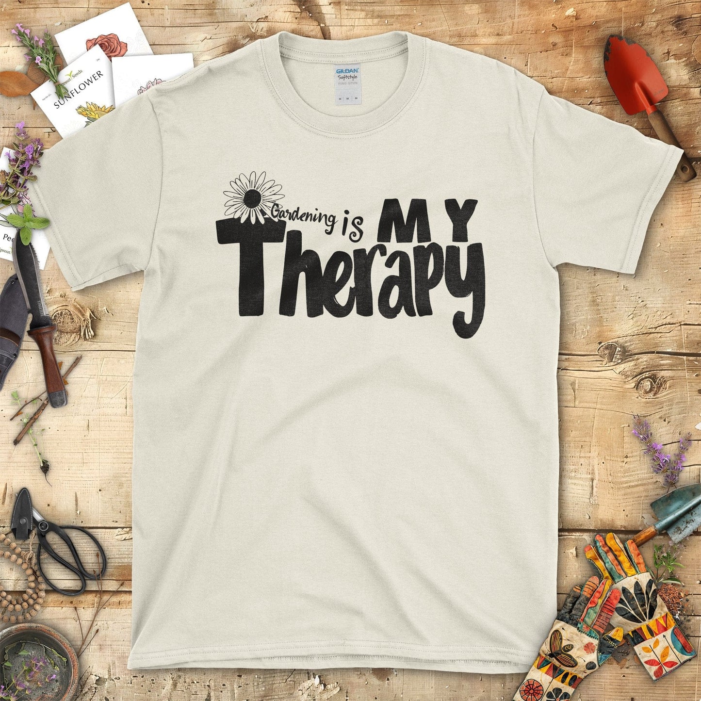 Gardening is My Therapy Vibrant Graphic T-Shirt Natural / S T-Shirt