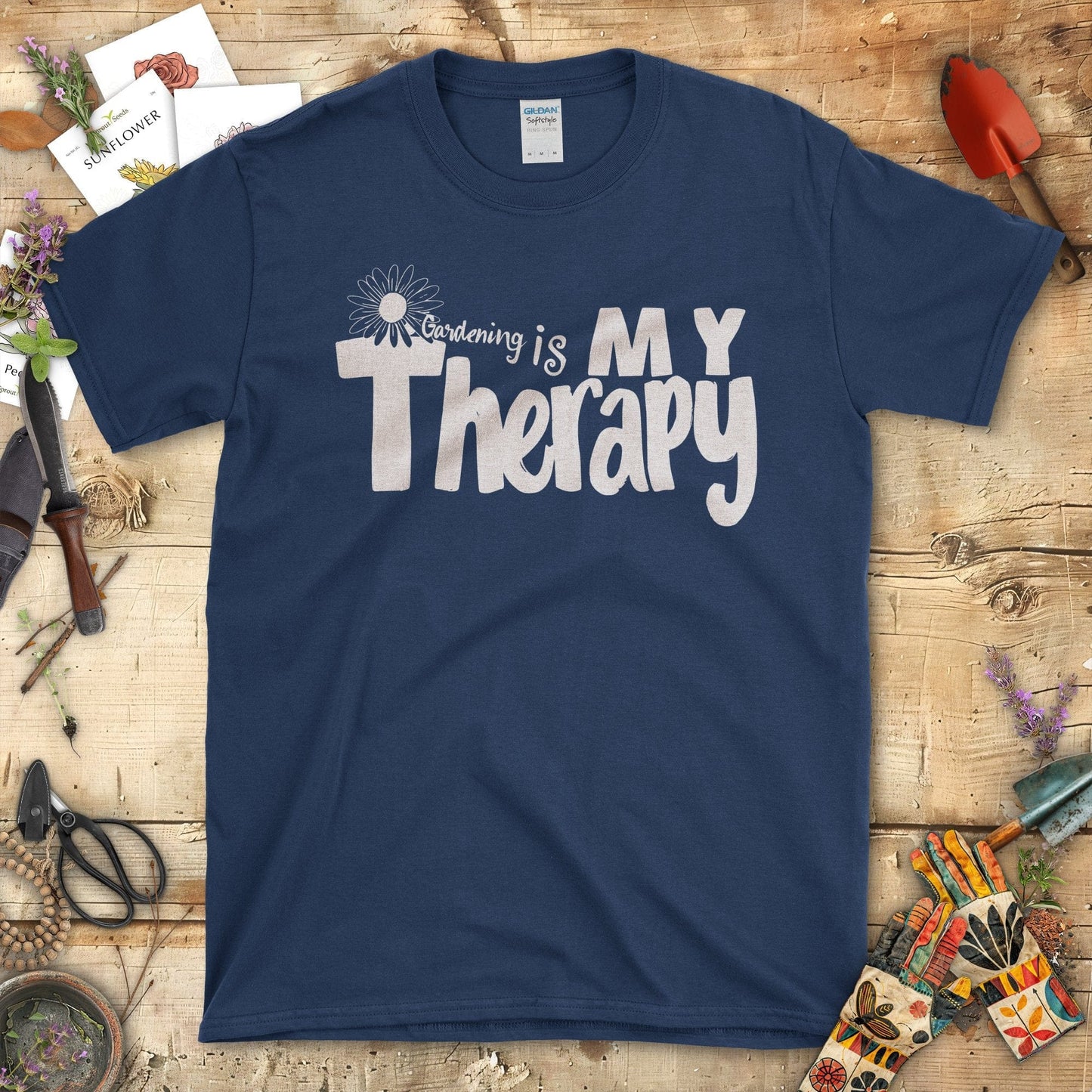 Gardening is My Therapy Vibrant Graphic T-Shirt Navy / S T-Shirt