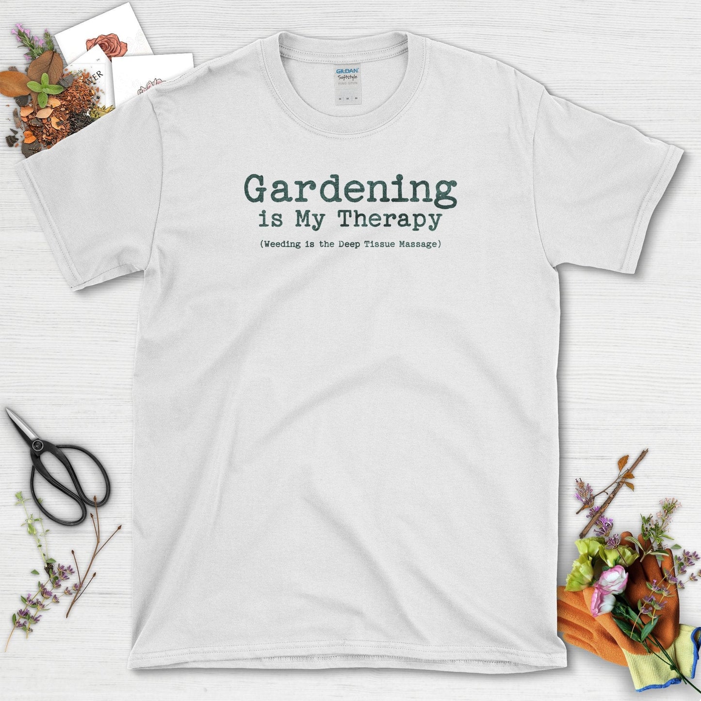 Gardening Is Therapy T-Shirt White / S T-Shirt