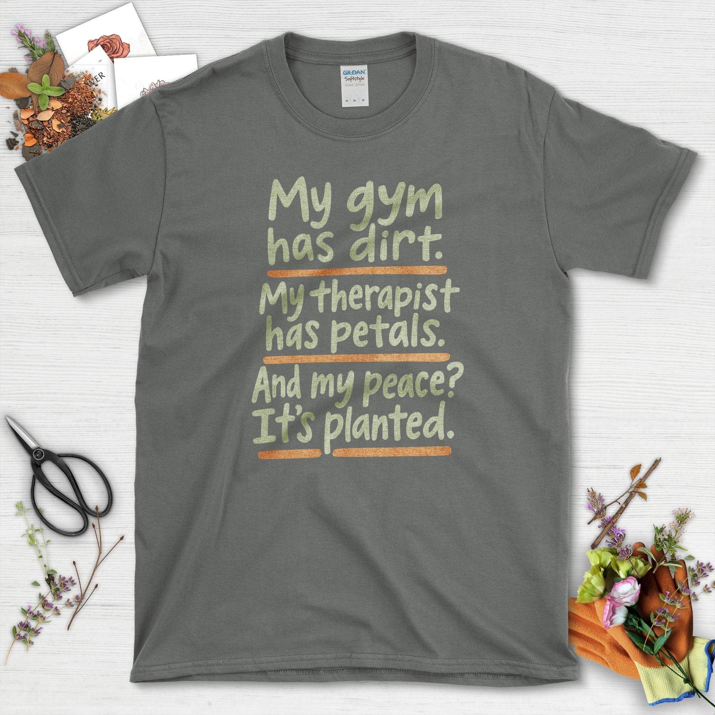 Gardening Peaceful Therapy T-Shirt Charcoal / S Physical Item