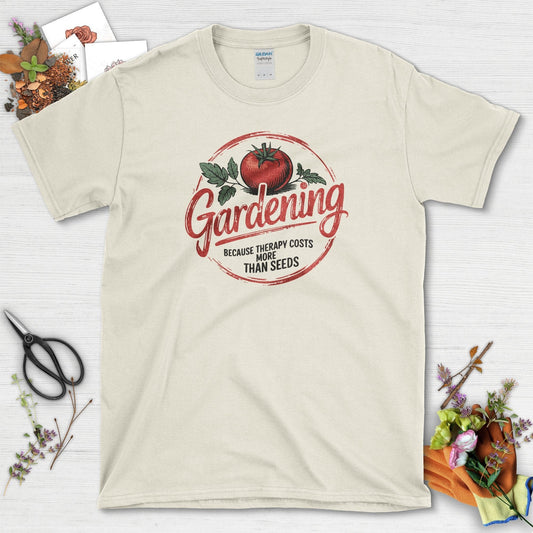 Gardening Therapy Quotes T-Shirt Natural / S Physical Item