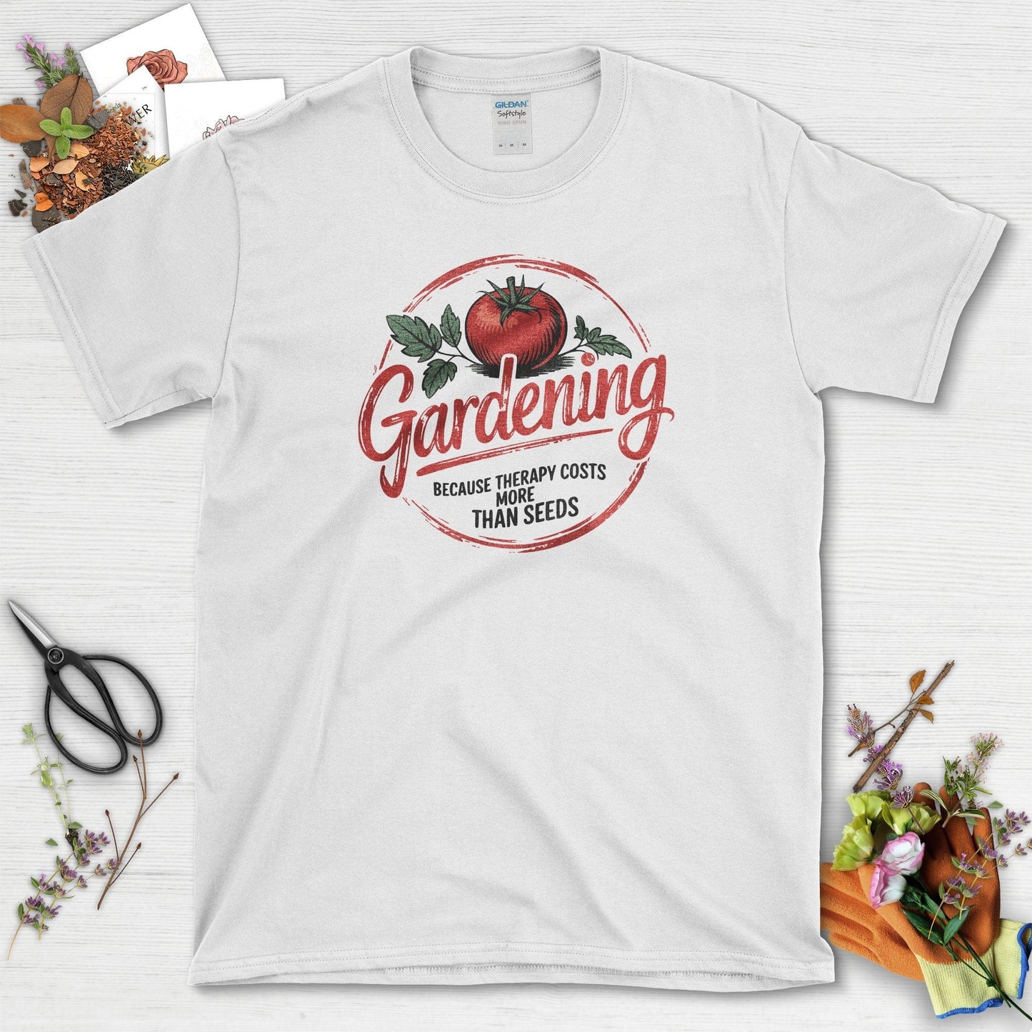 Gardening Therapy Quotes T-Shirt White / S Physical Item