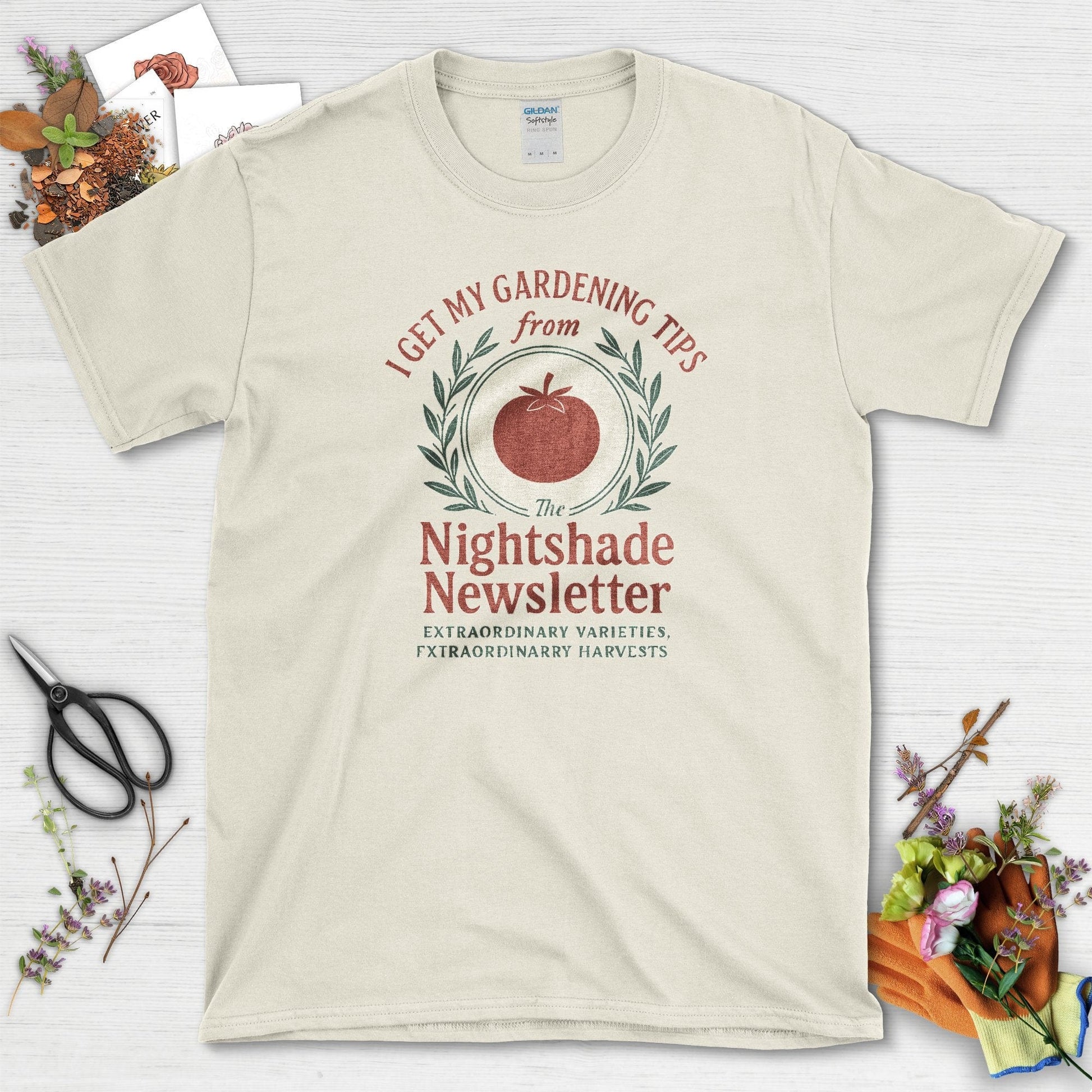 Gardening Tips Nightshade Newsletter T-Shirt Natural / S Physical Item