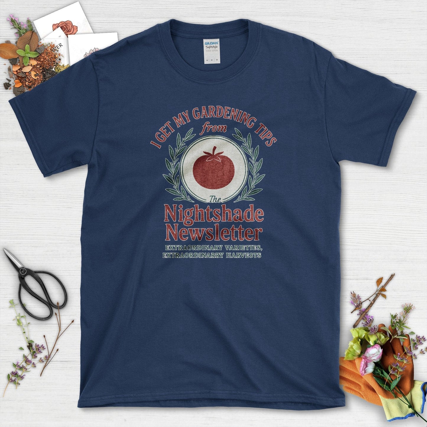 Gardening Tips Nightshade Newsletter T-Shirt Navy / S Physical Item