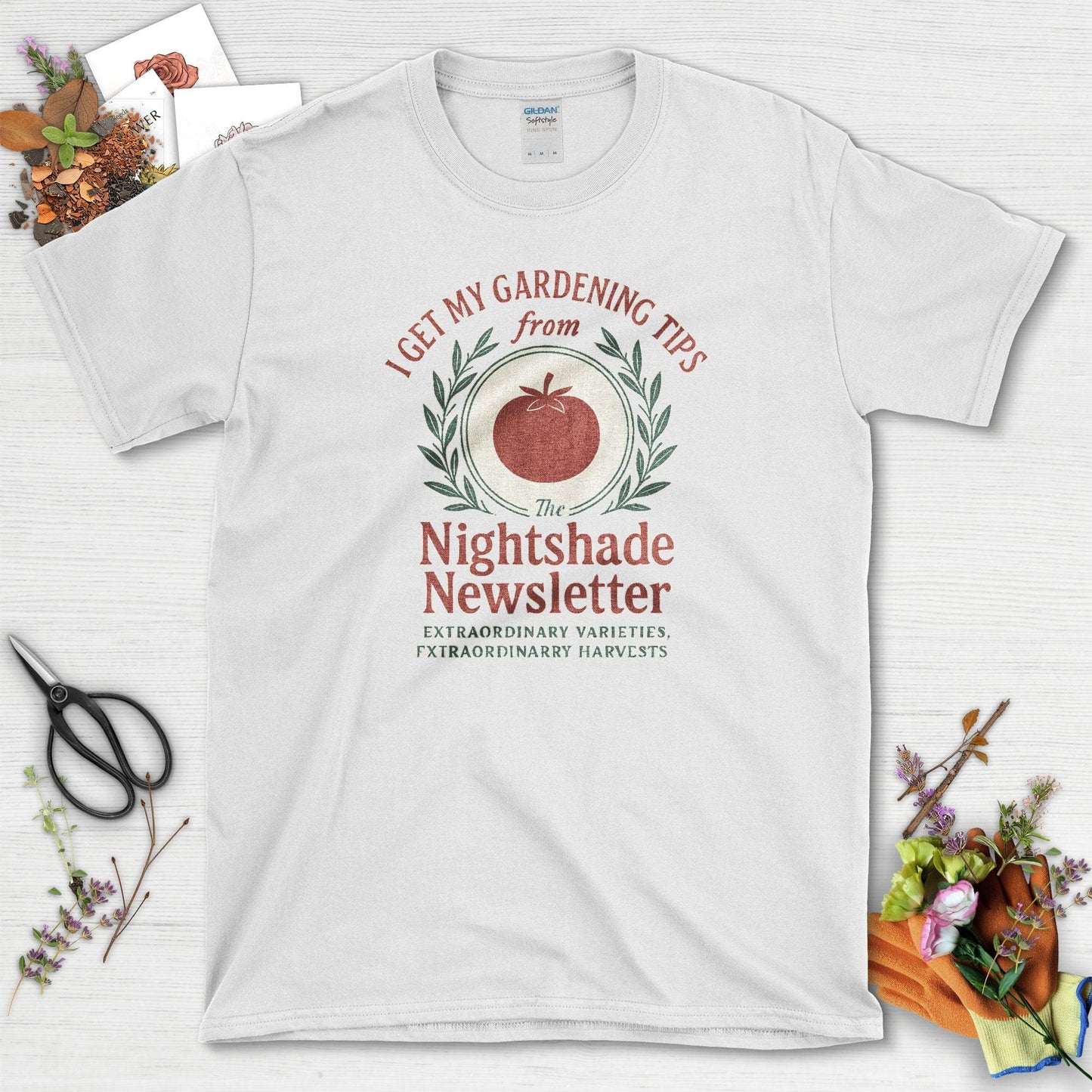 Gardening Tips Nightshade Newsletter T-Shirt White / S Physical Item