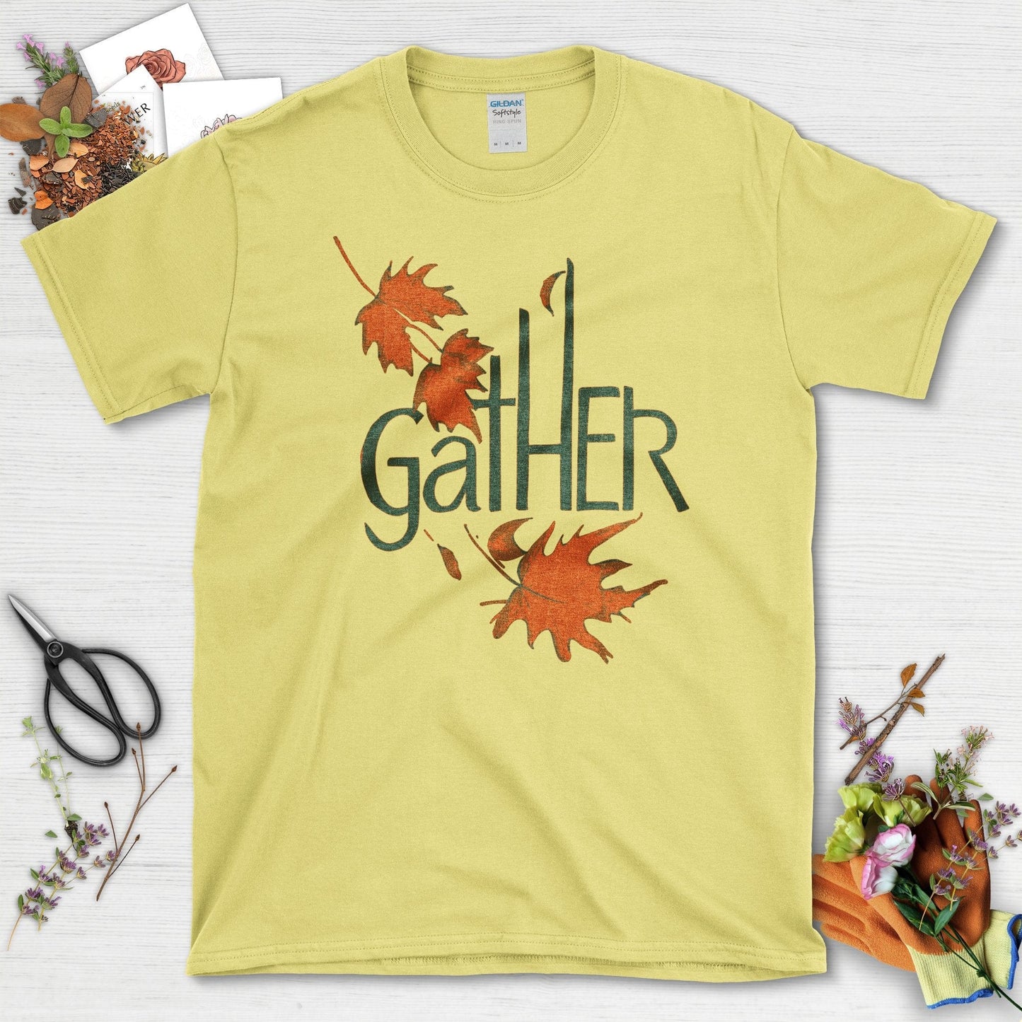 Gather Autumn Leaves T-Shirt T-Shirts / S / Cornsilk Physical Item