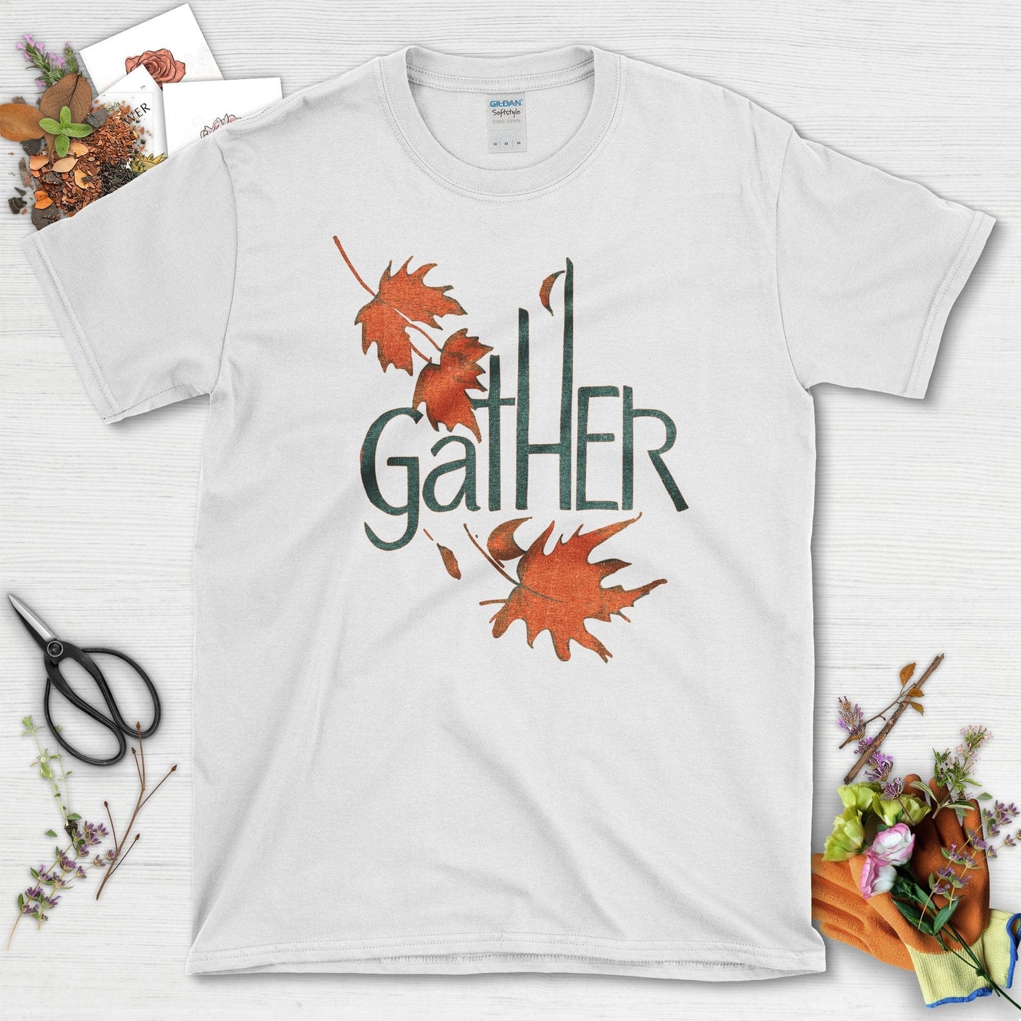 Gather Autumn Leaves T-Shirt T-Shirts / S / White Physical Item