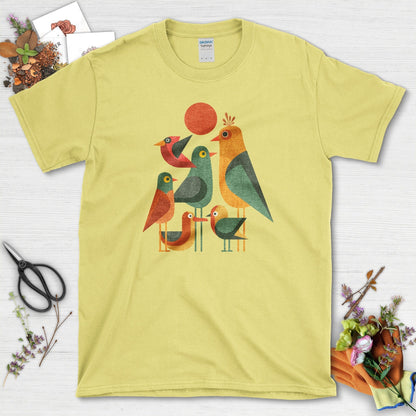 Geometric Garden Birds T-Shirt Cornsilk / S Physical Item