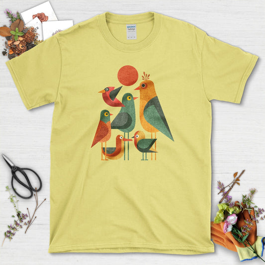 Geometric Garden Birds T-Shirt Cornsilk / S Physical Item