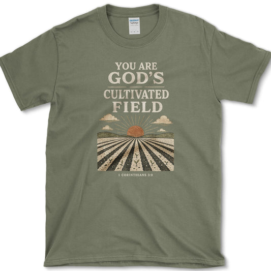 God's Cultivated Field design featuring cultivated field artwork on a t-shirt