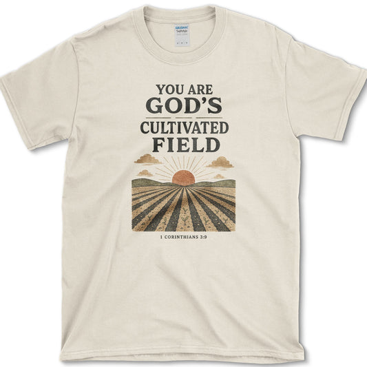 God's Cultivated Field design featuring cultivated field artwork on a t-shirt