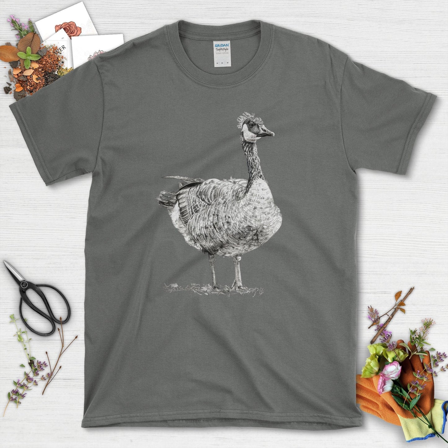 Goose Illustration T-Shirt Charcoal / S T-Shirt