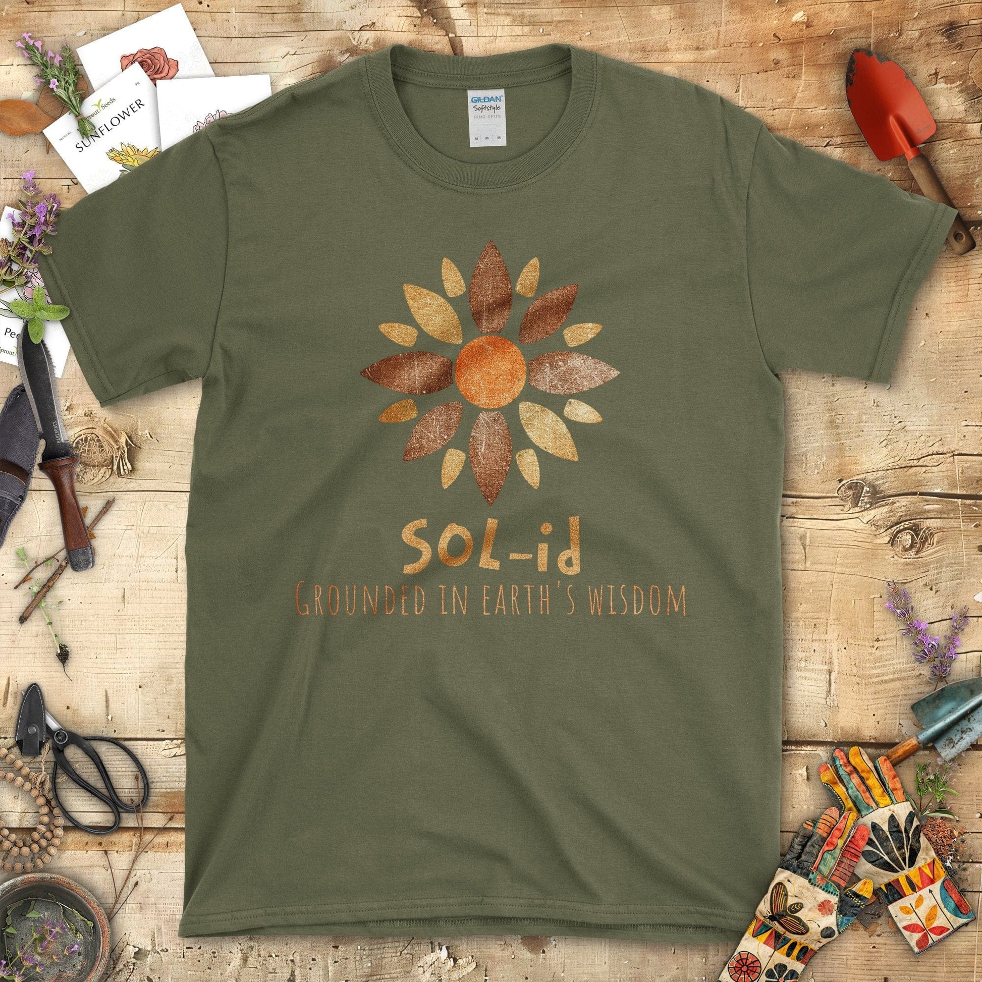 Grounded in Earth's Wisdom SOL-id T-Shirt Military Green / S T-Shirt