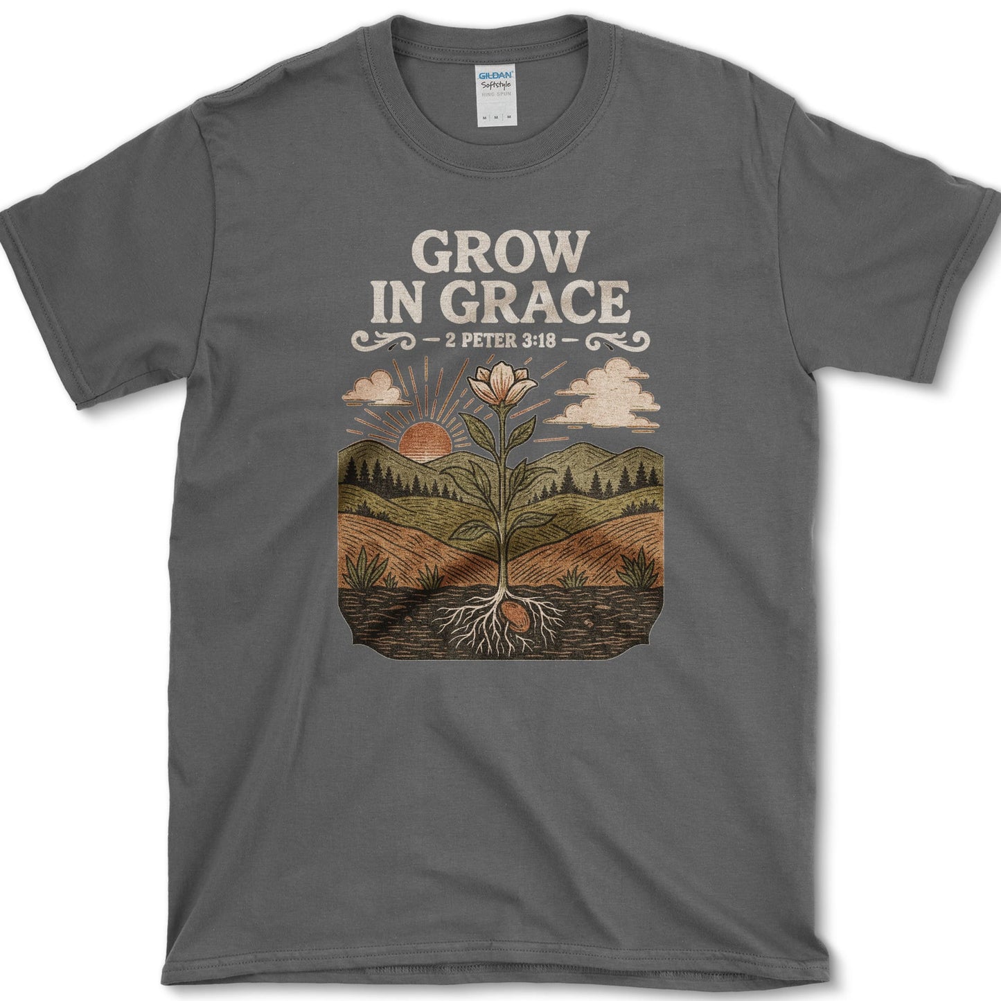 Grow in Grace design featuring flower artwork on a t-shirt