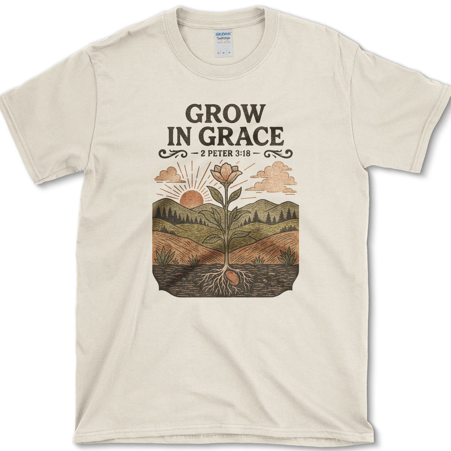Grow in Grace design featuring flower artwork on a t-shirt