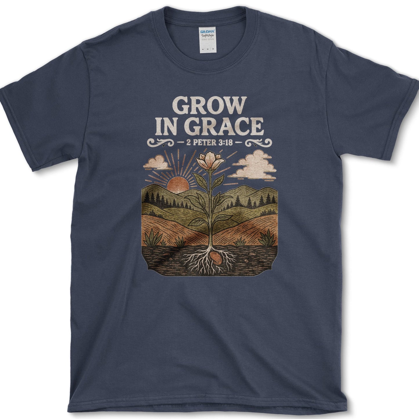 Grow in Grace design featuring flower artwork on a t-shirt