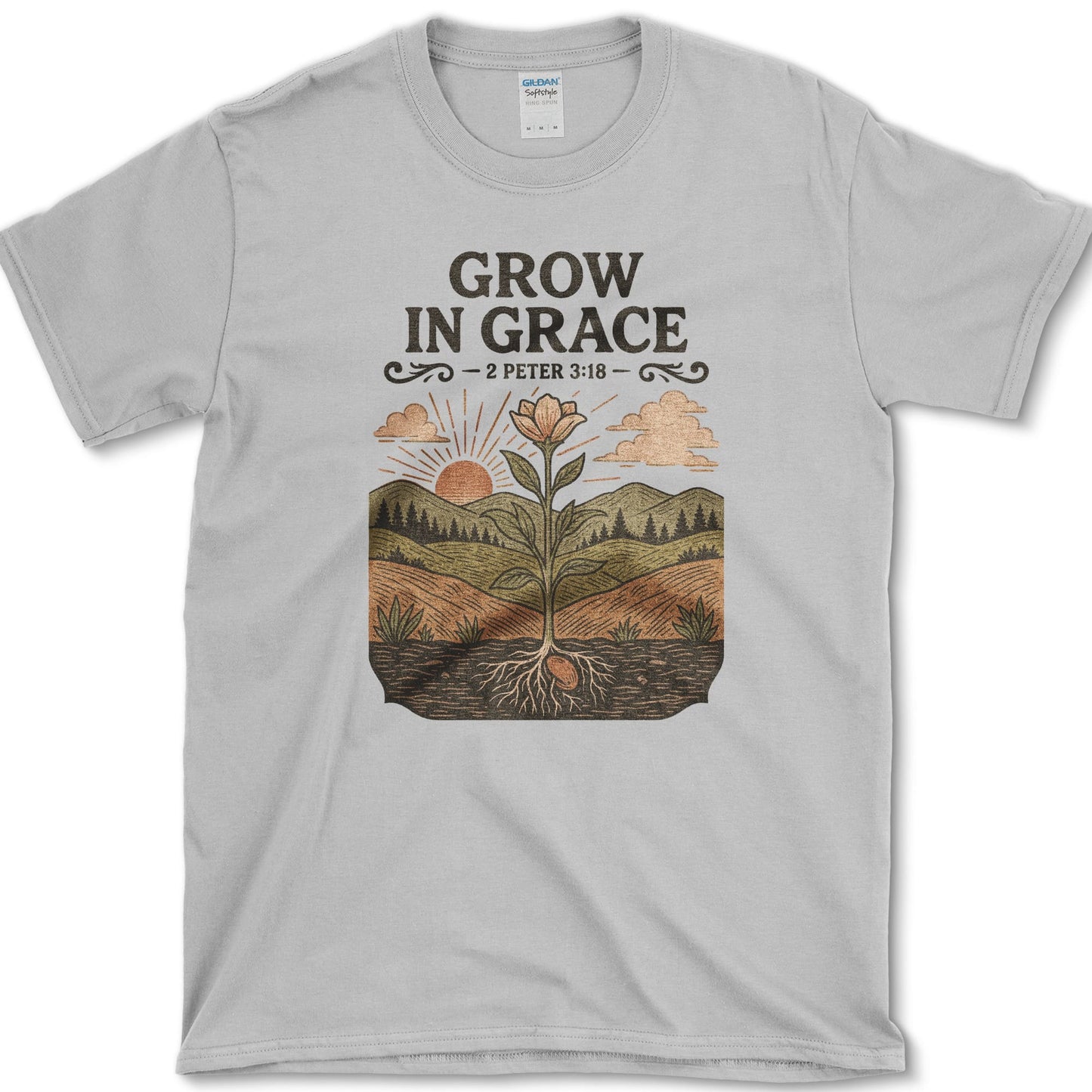 Grow in Grace design featuring flower artwork on a t-shirt