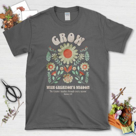 Grow with Creation's Wisdom T-Shirt Essential Tees / S / Dark Heather Physical Item