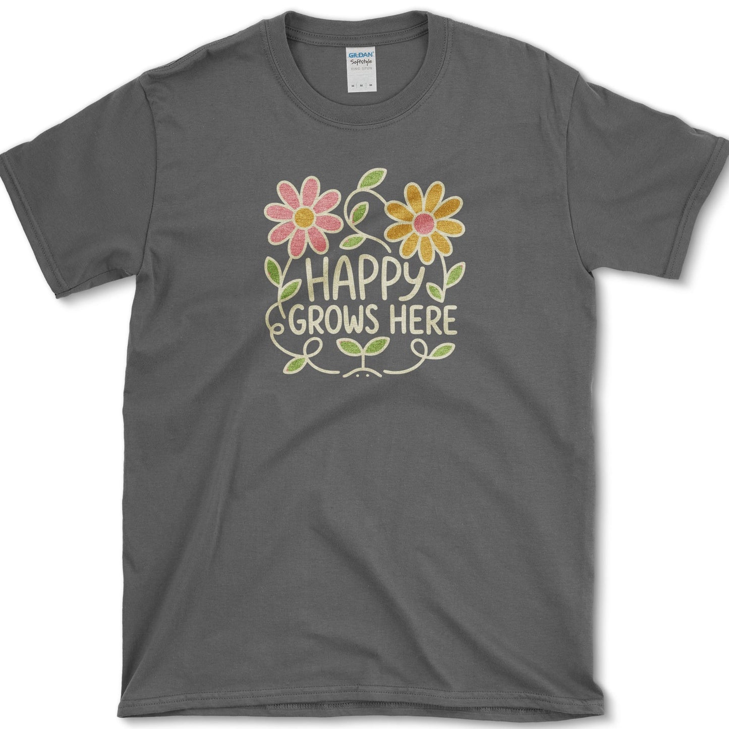 Happy Grows Here T-Shirt S / Dark Heather Essential Tees