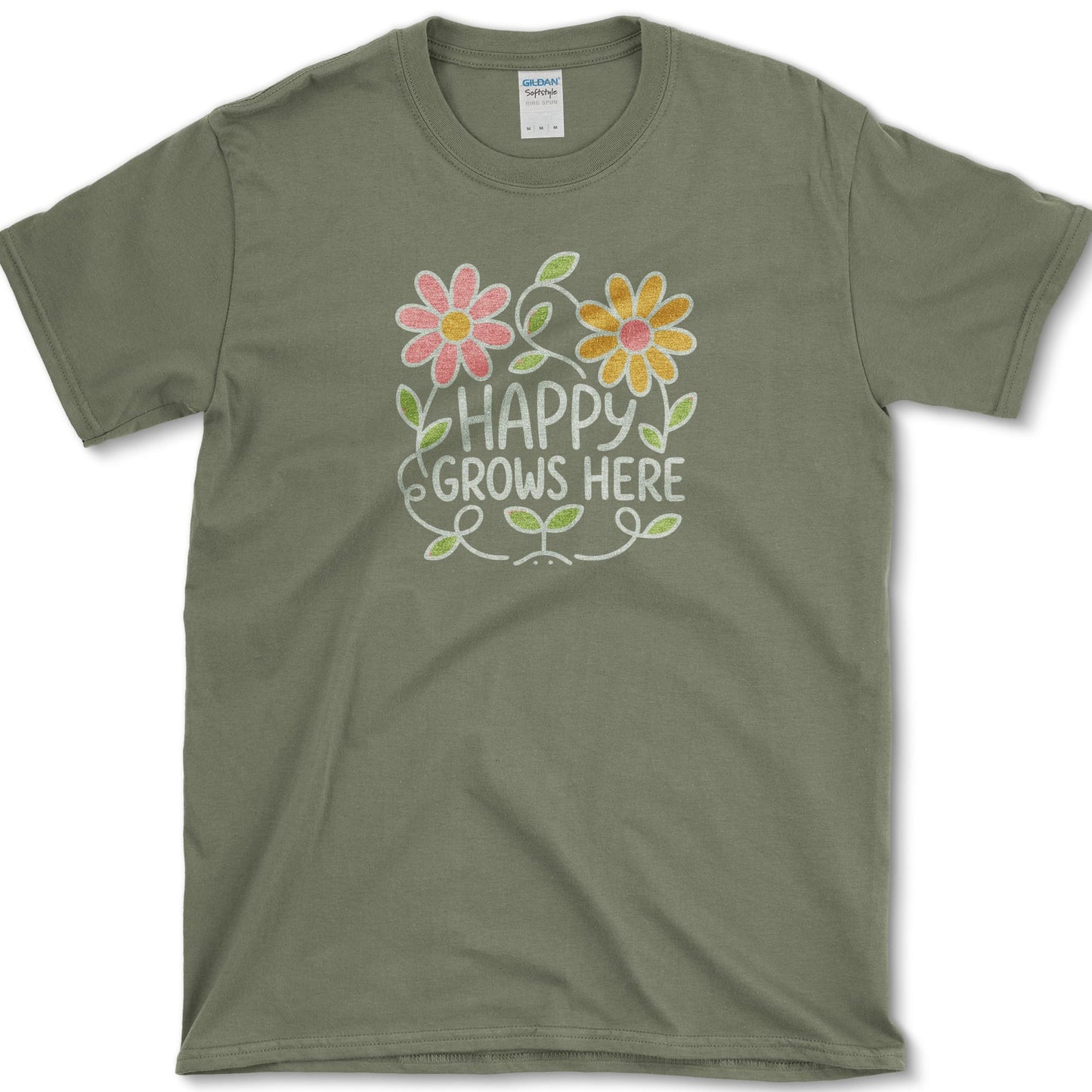 Happy Grows Here T-Shirt S / Military Green Essential Tees
