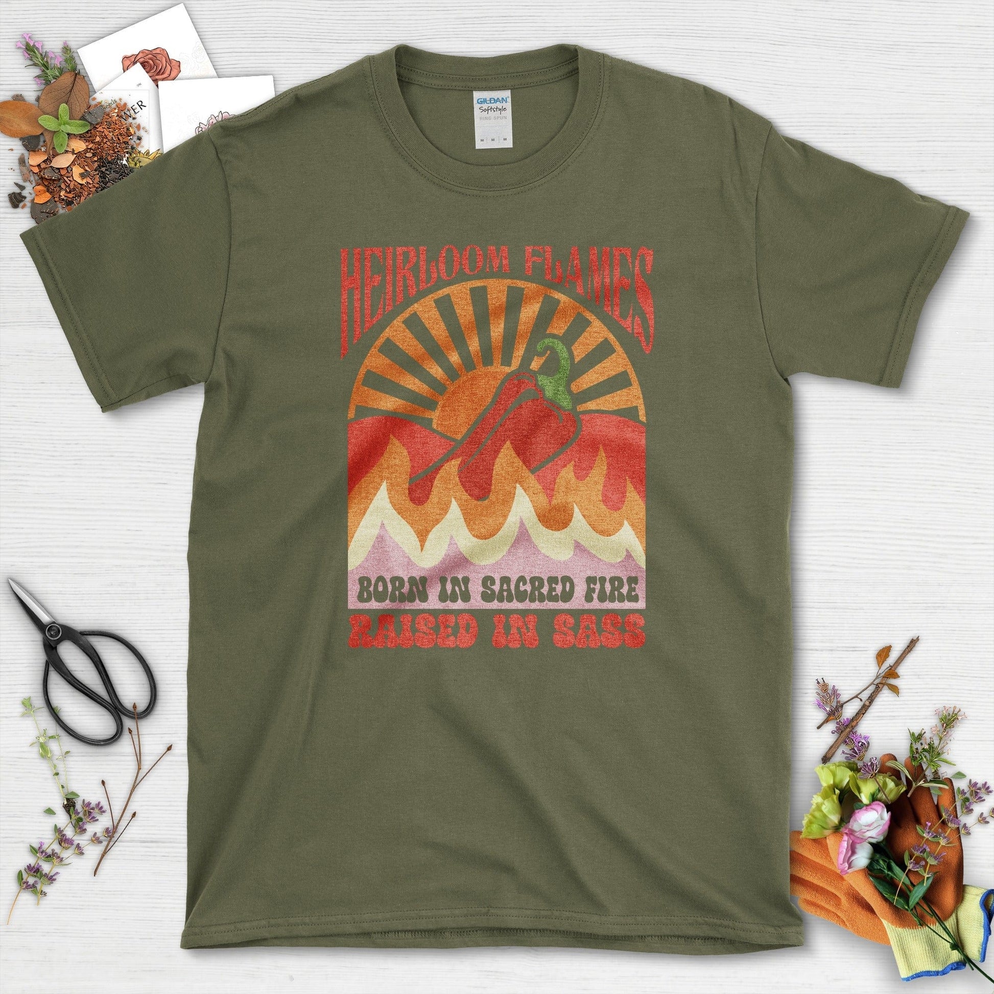 Heirloom Flames Sacred Fire T-Shirt Military Green / M Physical Item