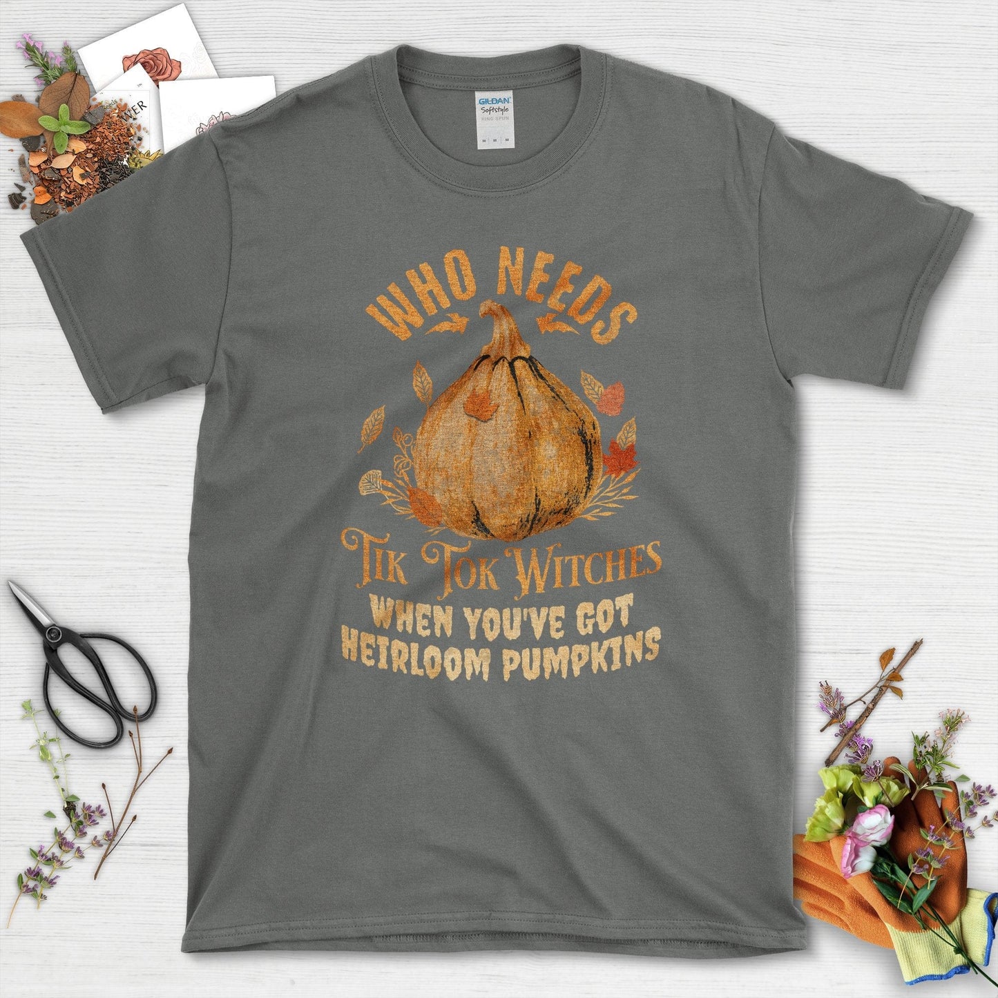 Heirloom Pumpkin Garden T-Shirt Charcoal / S / T-Shirts Physical Item