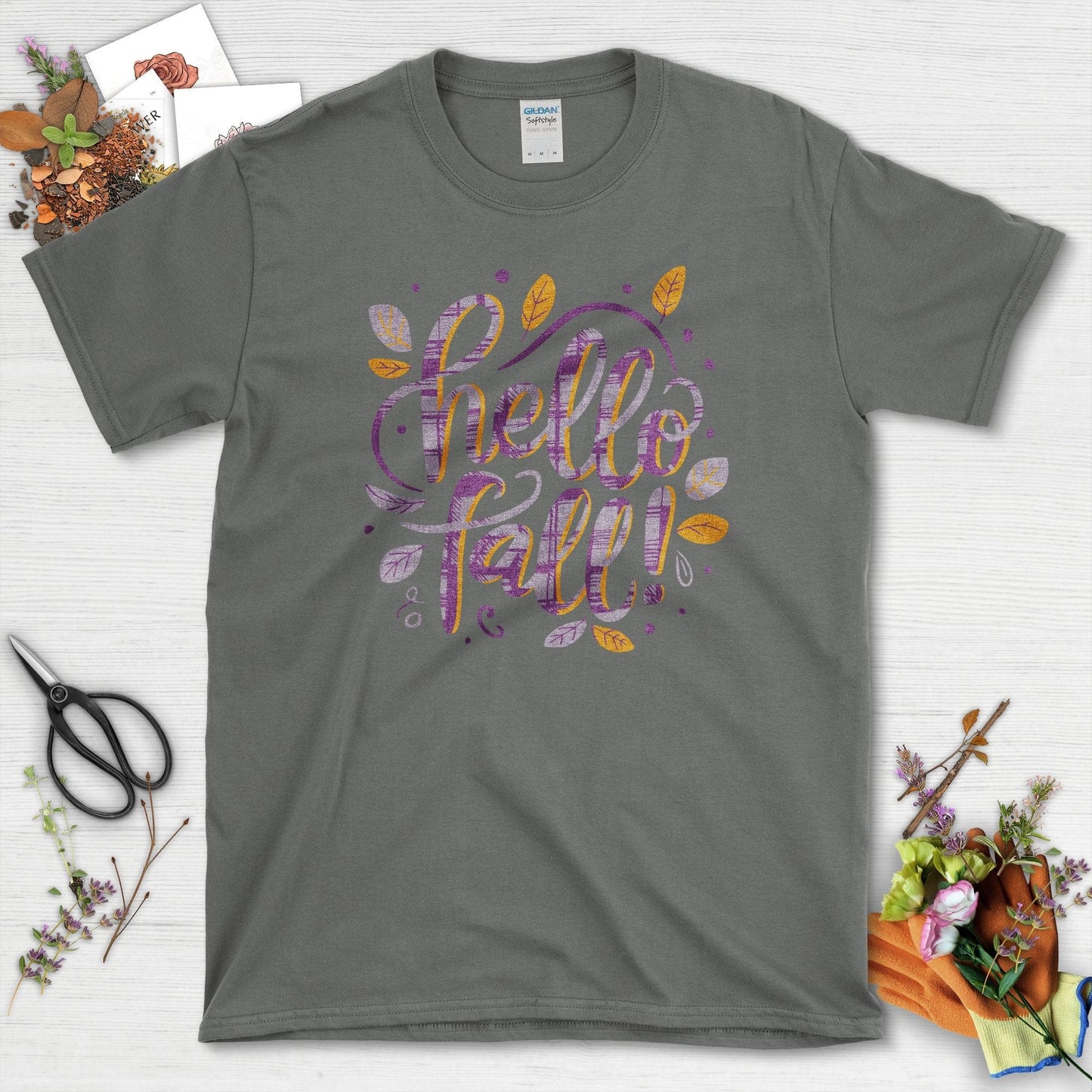 Hello Fall Nature T-Shirt Charcoal / S / T-Shirts Physical Item