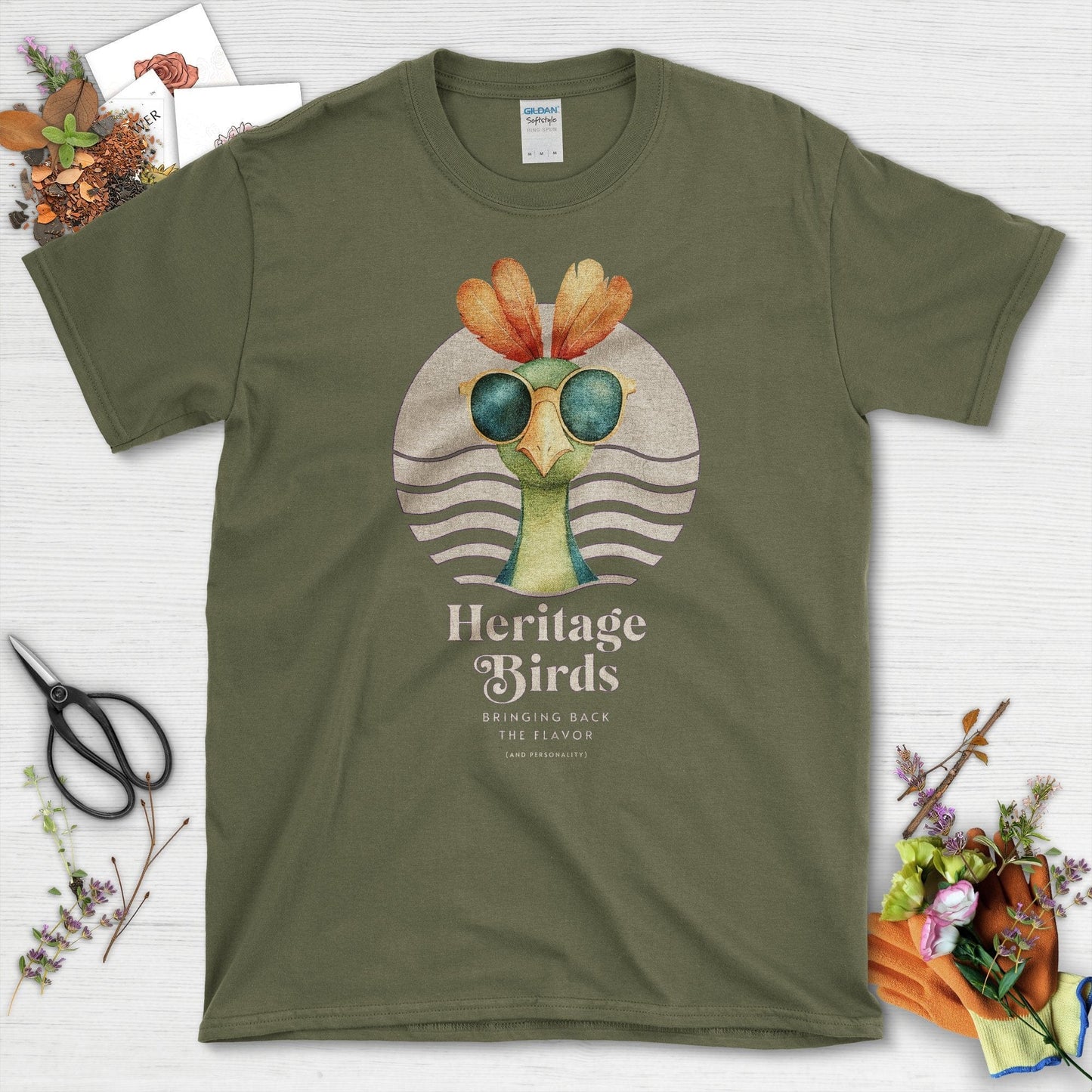 Heritage Birds T-Shirt Military Green / S T-Shirt