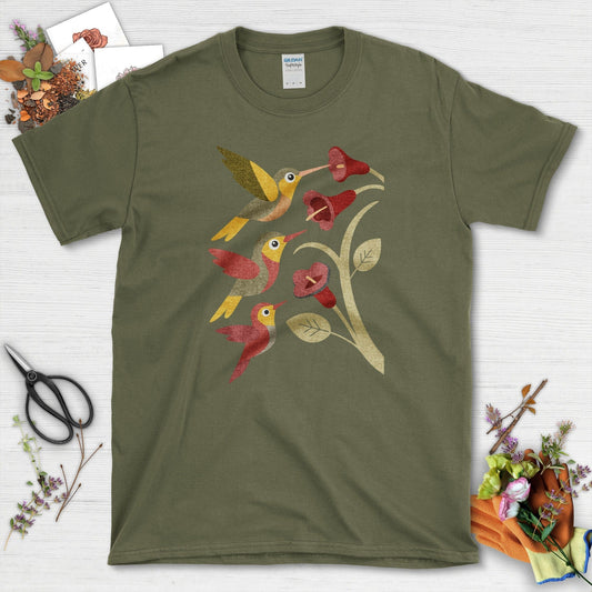 Hummingbird Harmony Bird Lovers T-Shirt T-Shirts / S / Military Green Physical Item