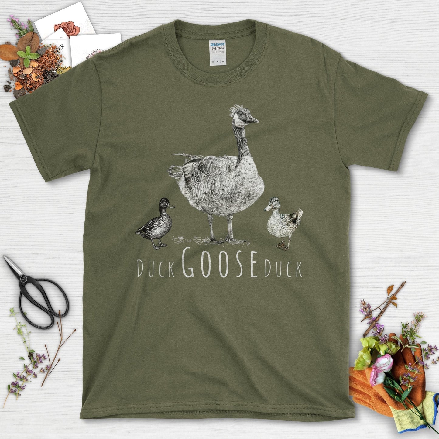 Humorous Duck Goose Duck Design Unique Fun T-Shirt Military Green / S T-Shirt