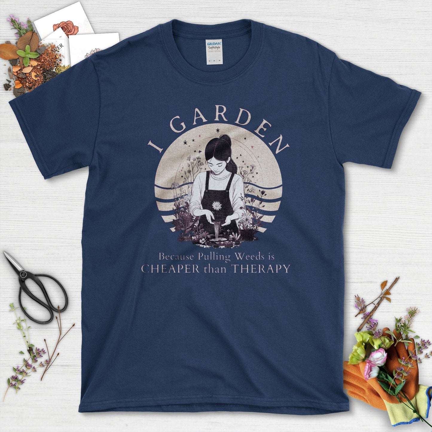 I Garden Cheaper Than Therapy T-Shirt Navy / S T-Shirt