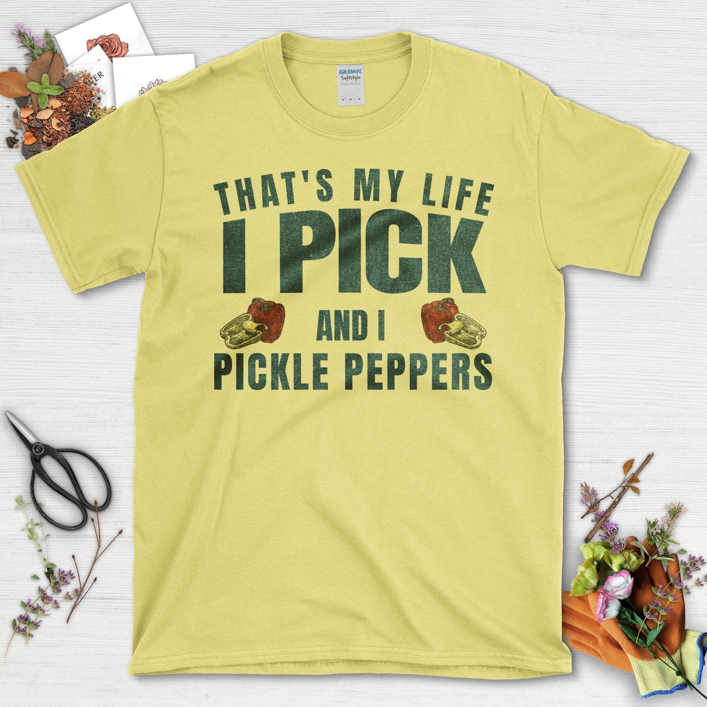 I Pick and I Pickle Peppers Gardening T-Shirt Cornsilk / S T-Shirt