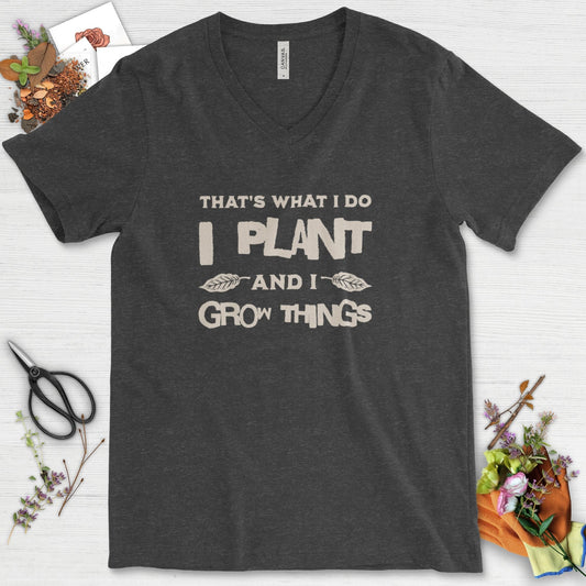 I Plant And I Grow Things V-Neck Dark Grey Heather / S Physical Item