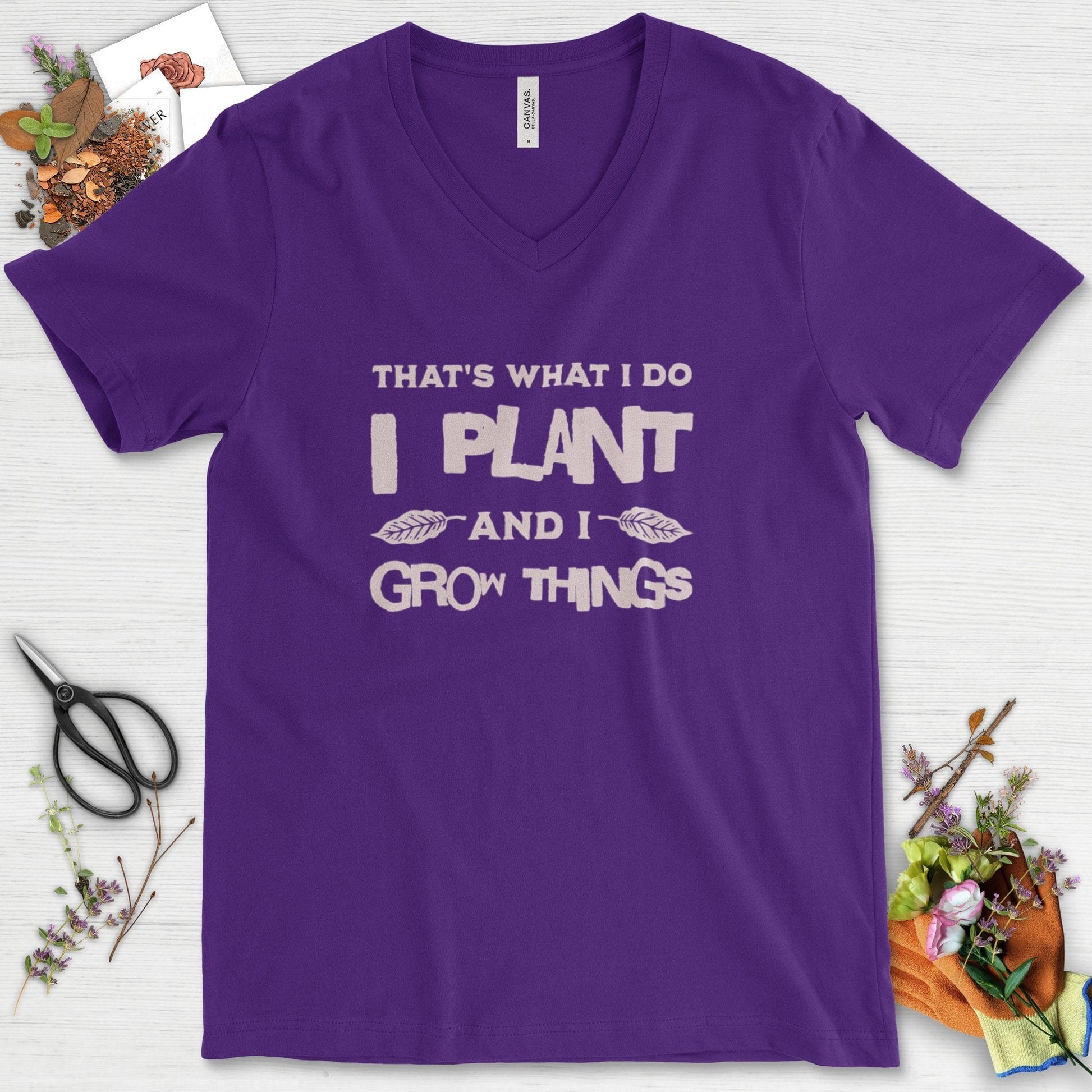 I Plant And I Grow Things V-Neck Team Purple / S T-Shirt