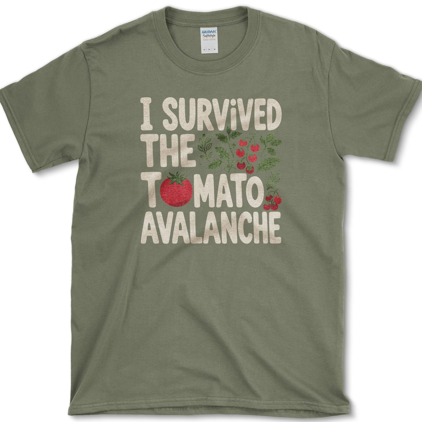 I Survived Tomato Avalanche T-Shirt S / Military Green Essential Tees
