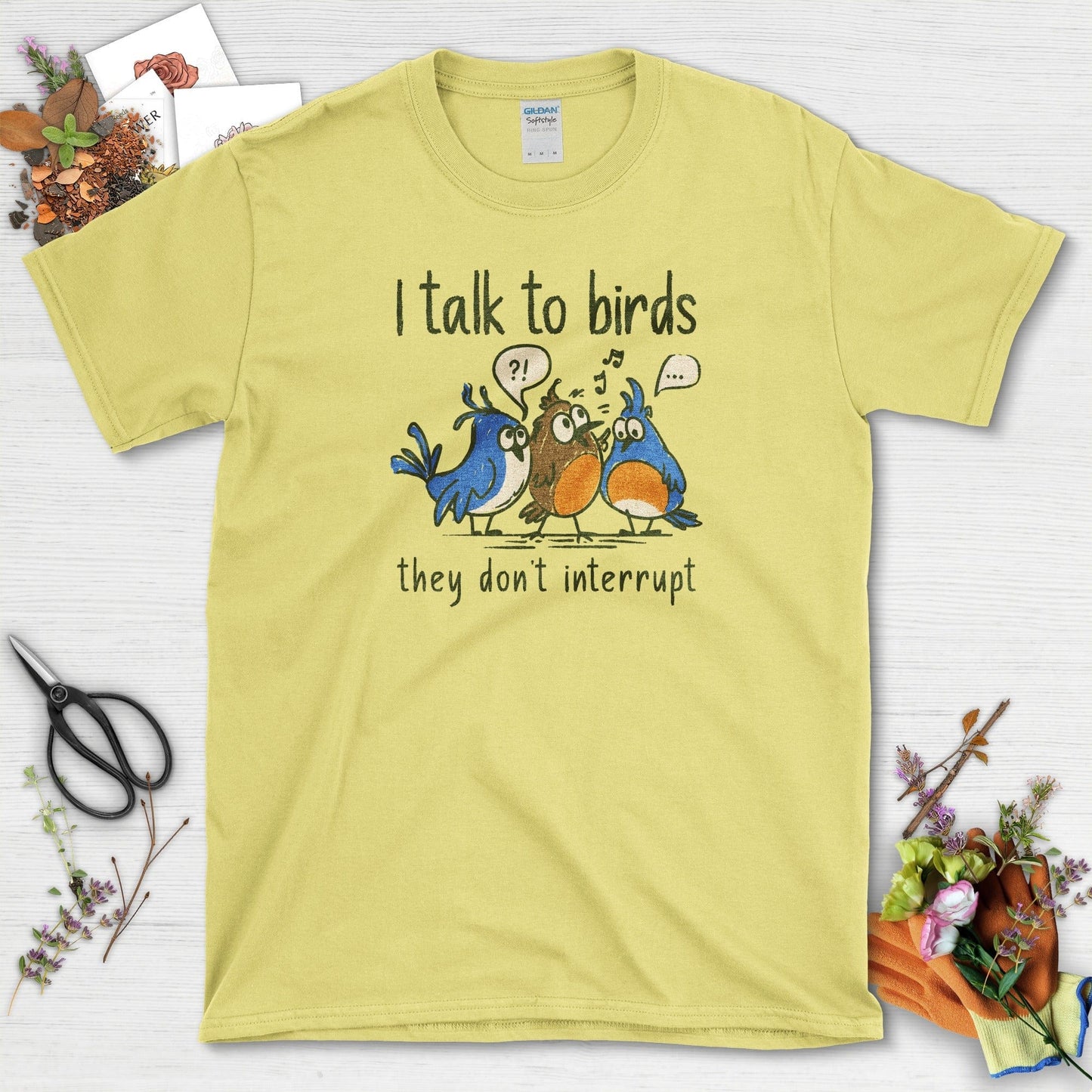 I Talk To Birds T-Shirt T-Shirts / S / Cornsilk Physical Item
