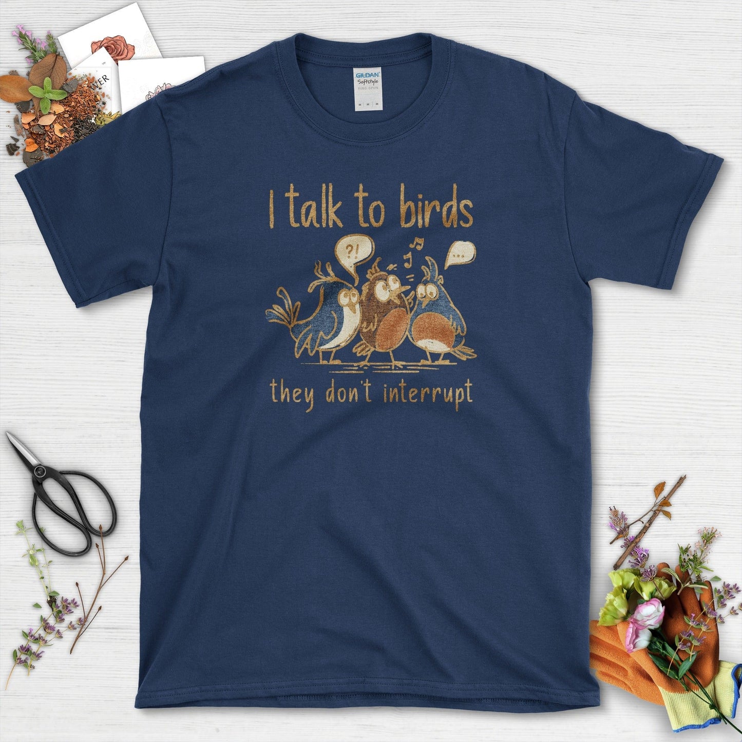 I Talk To Birds T-Shirt T-Shirts / S / Navy Physical Item