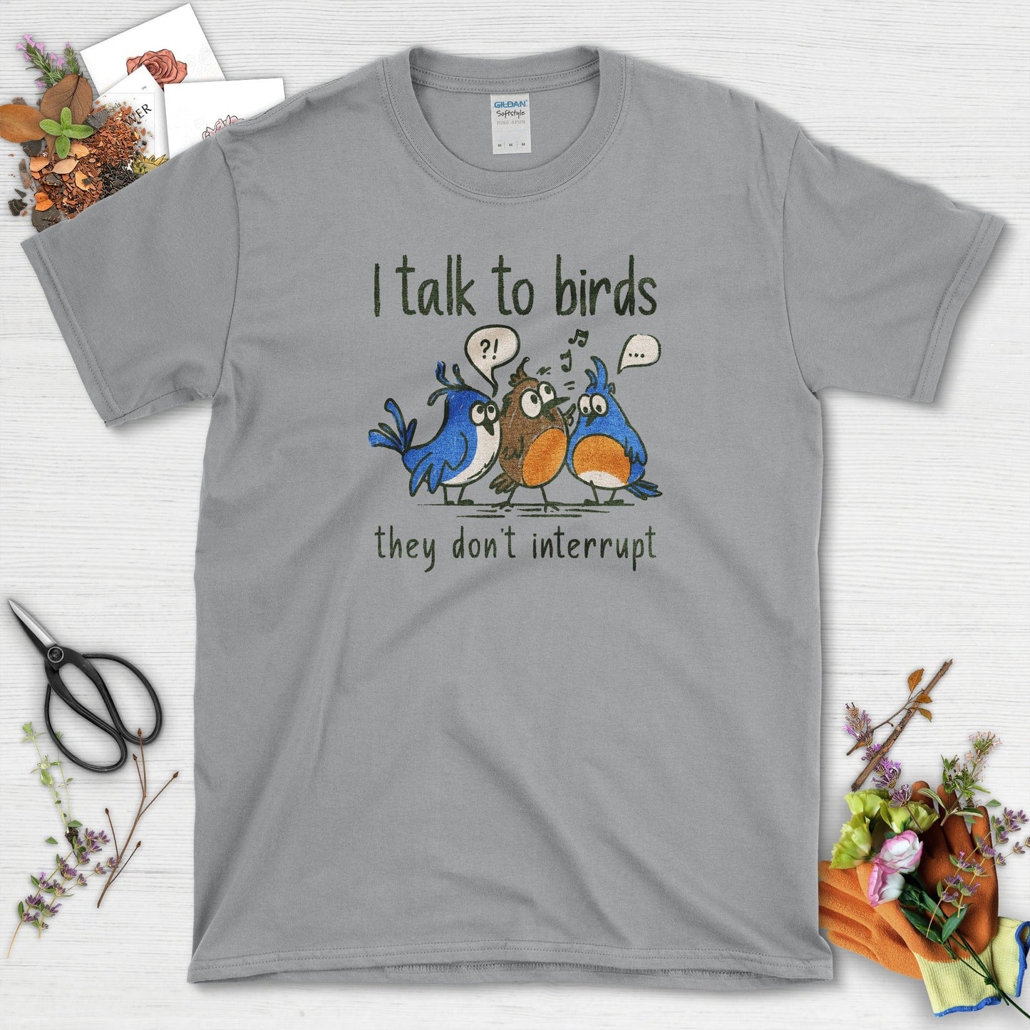 I Talk To Birds T-Shirt T-Shirts / S / Sport Grey Physical Item