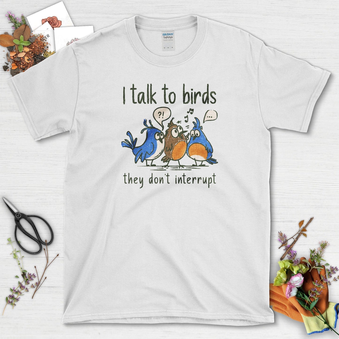 I Talk To Birds T-Shirt T-Shirts / S / White Physical Item