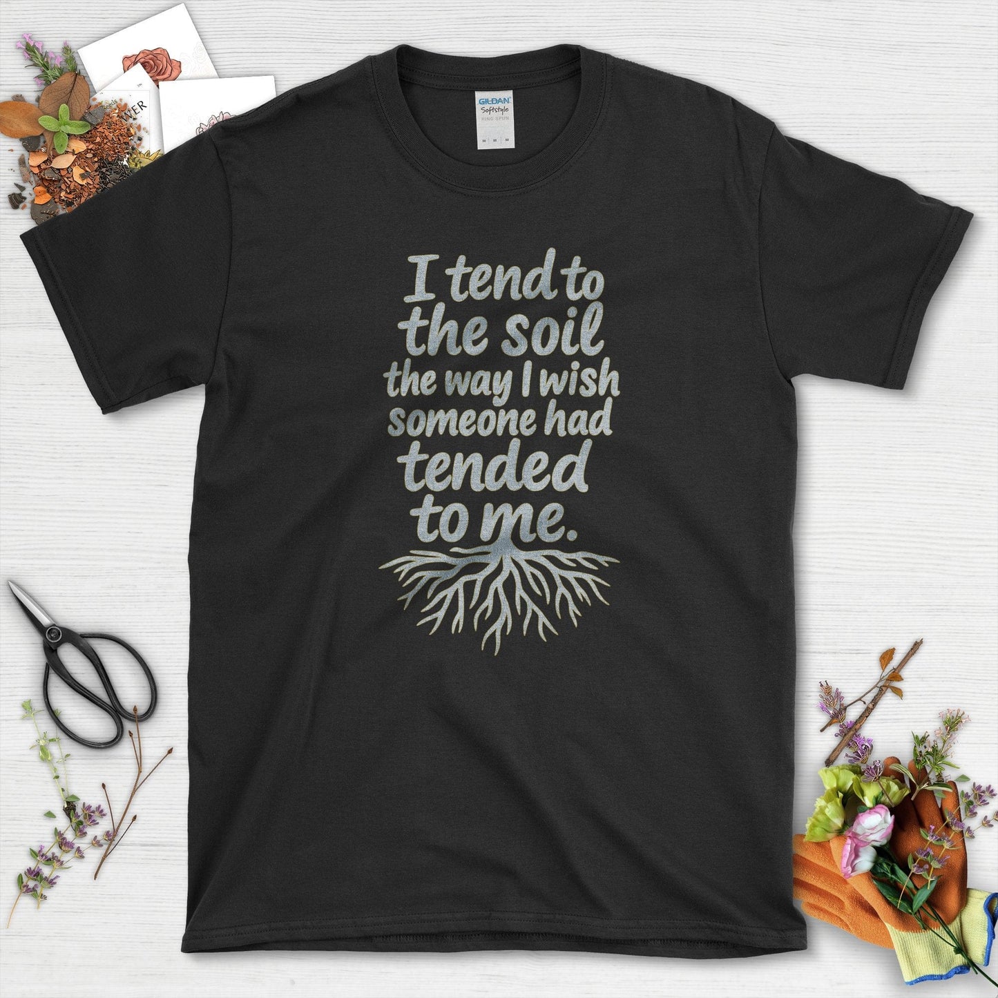 I Tend to the Soil T-Shirt Black / S Physical Item