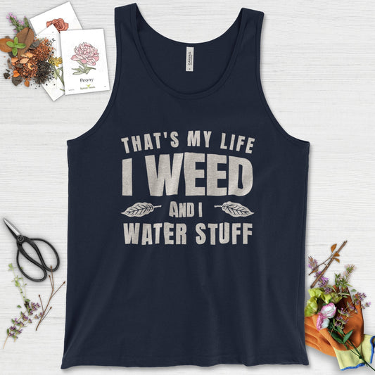 I Weed And I Water Stuff Tank Top Navy / XS Physical Item