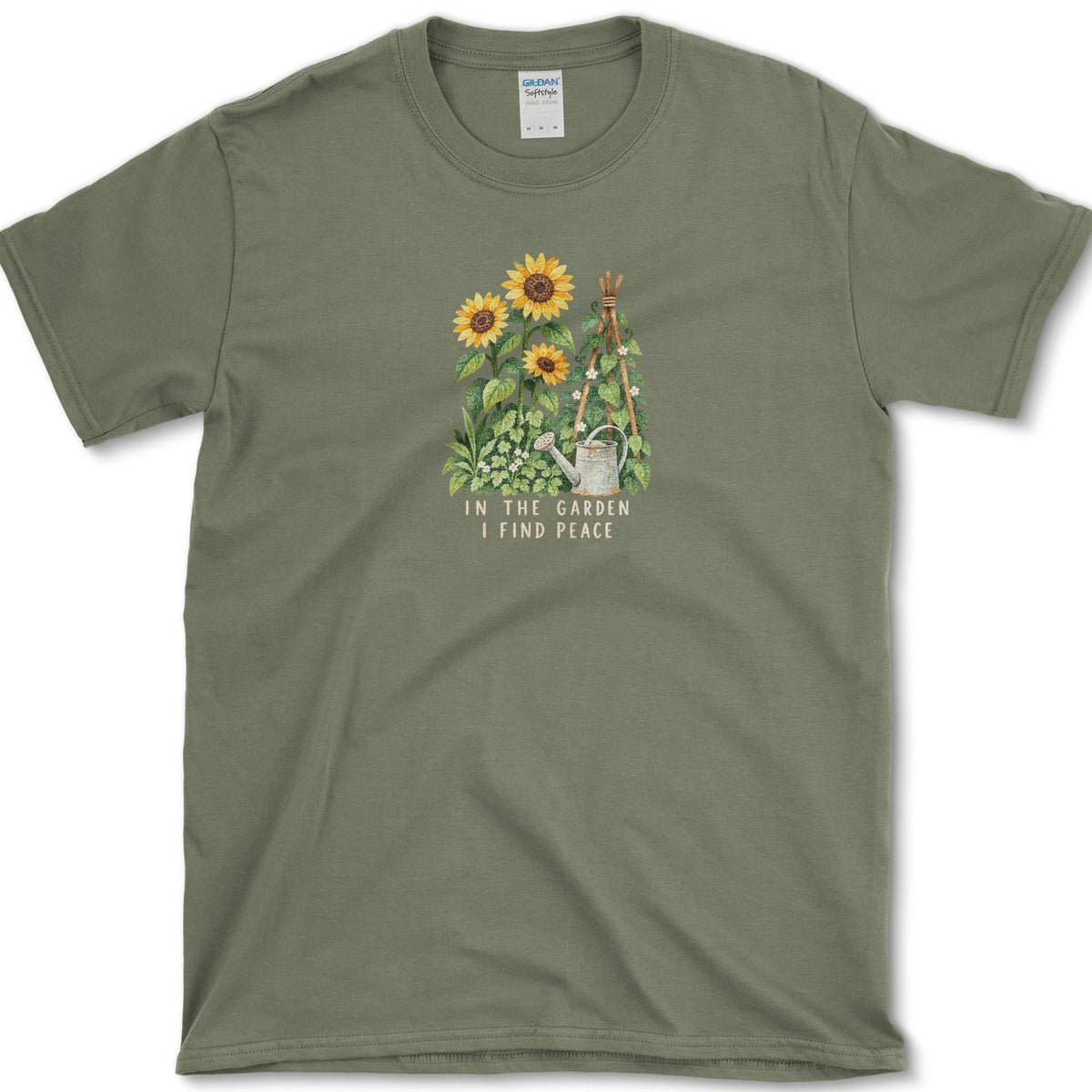 In The Garden I Find Peace T-Shirt Military Green / S Essential Tees