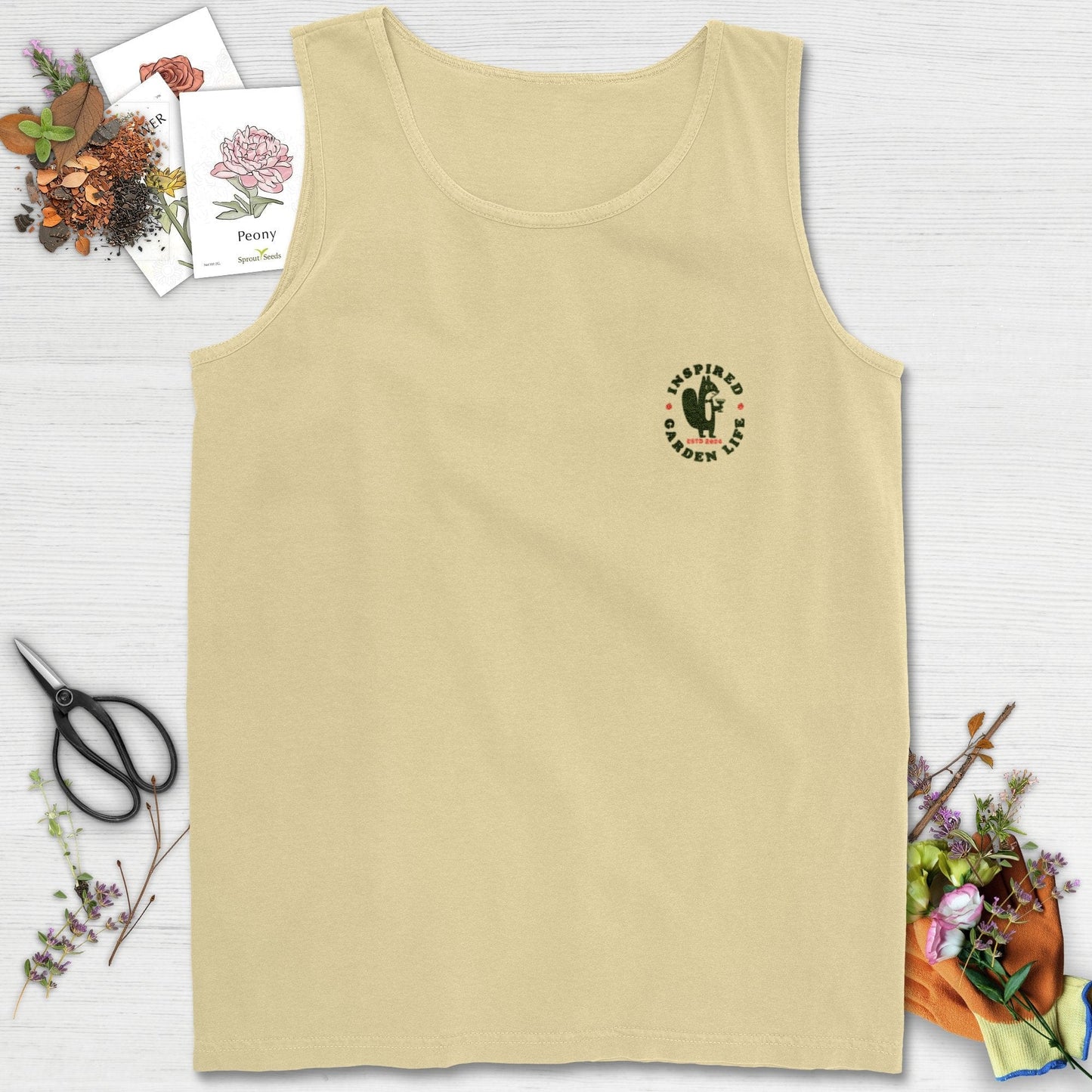 Inspired Garden Life Squirrel Logo Colorwashed Comfort Tank Top Butter / S Tank Top