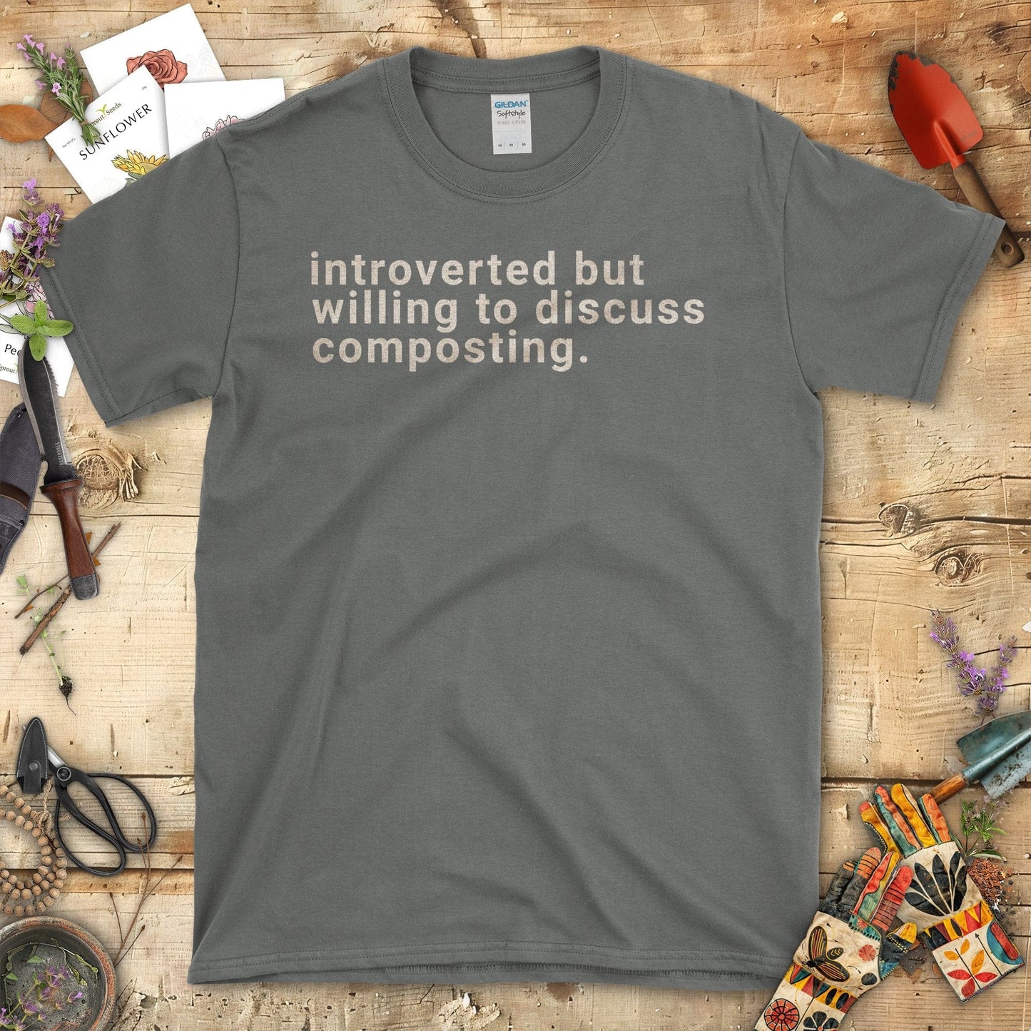 Introverted But Willing To Discuss Composting T-Shirt Charcoal / S T-Shirt