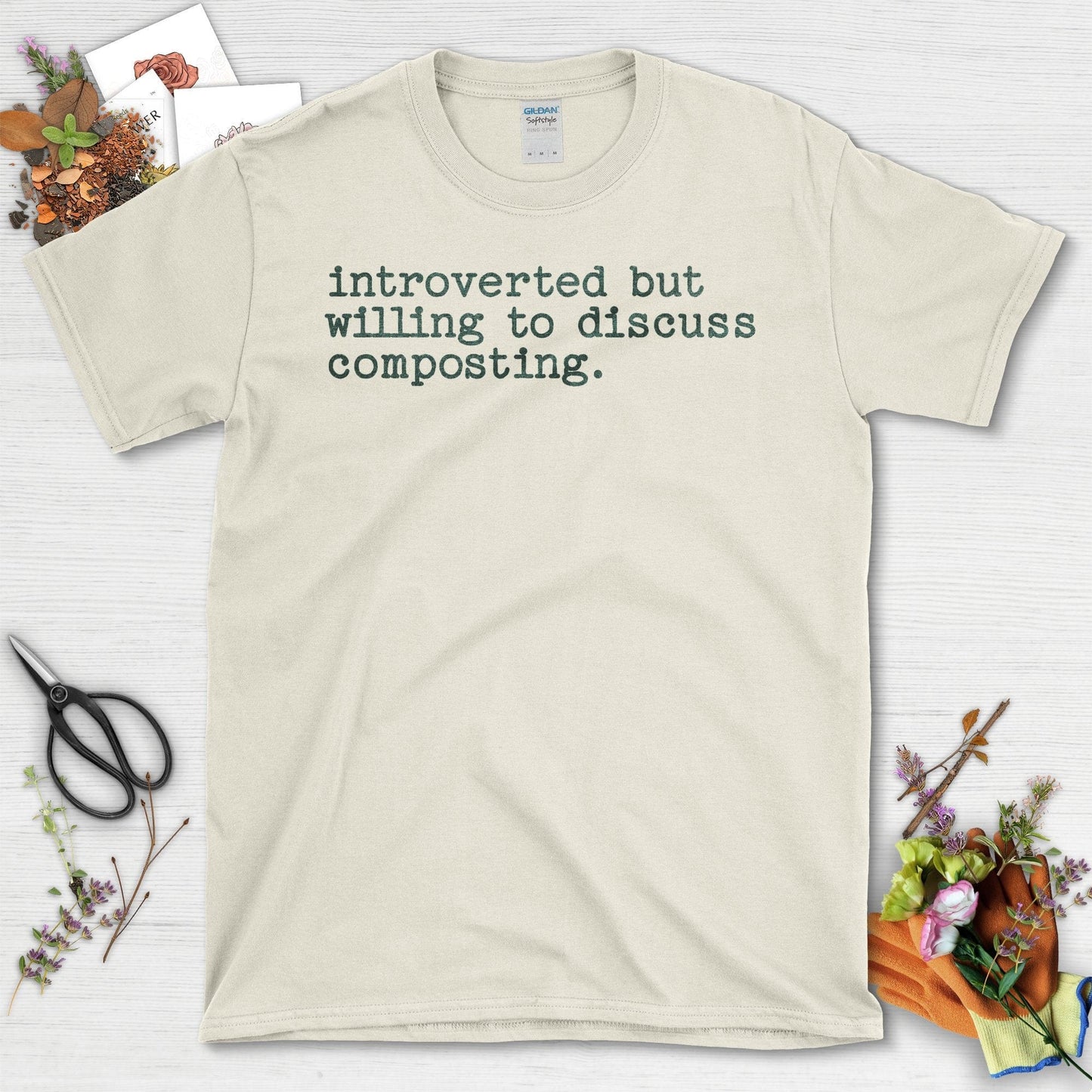 Introverted But Willing To Discuss Composting T-Shirt Natural / S T-Shirt