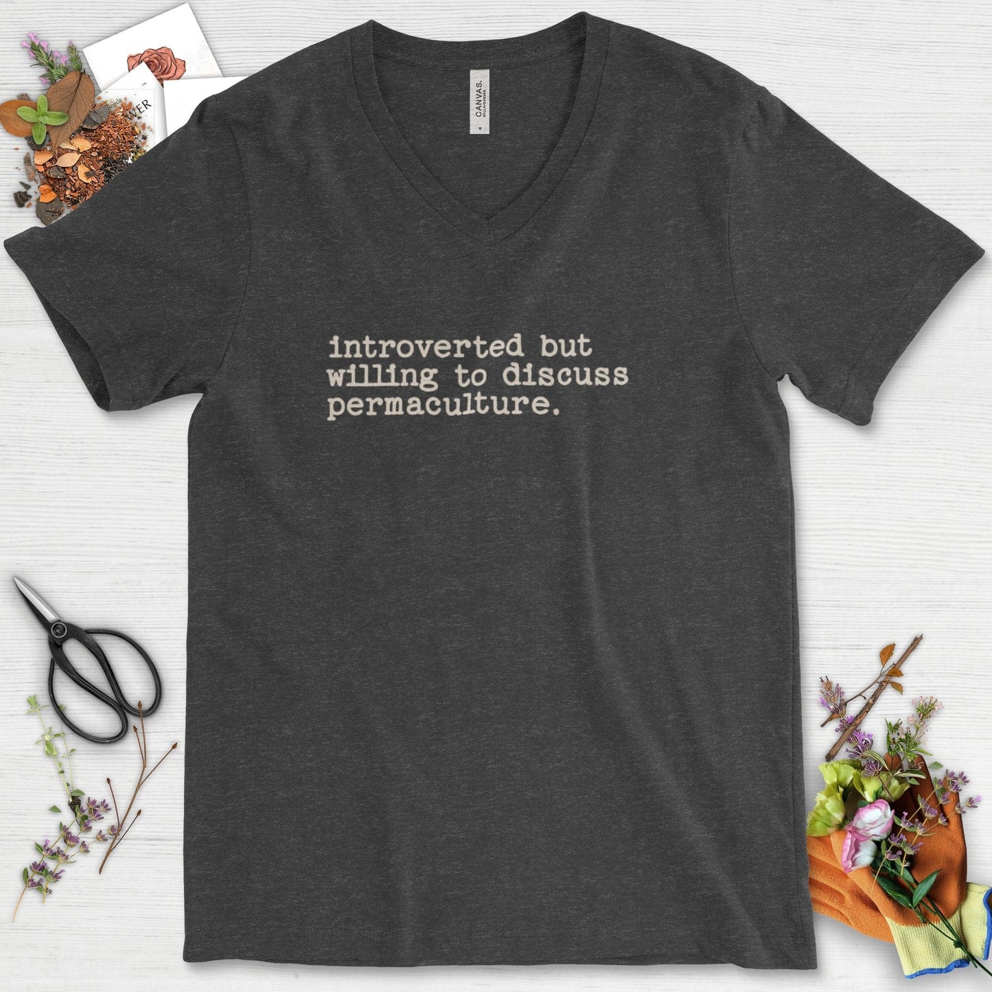 Introverted discuss permaculture V-Neck Dark Grey Heather / S T-Shirt